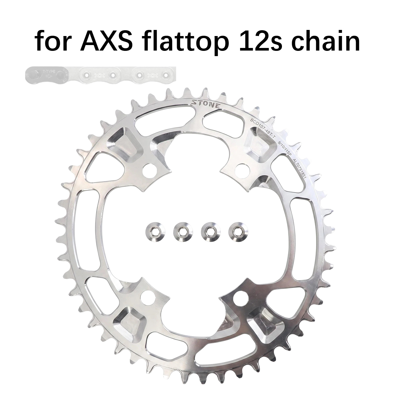 Stone Oval Bike Chainring 107BCD for Sram Force AXS 12S Crankset 107 Bcd MTB Road Bike Narrow and Wide Chainwheel 36T To 60T AXS Flattop T-type