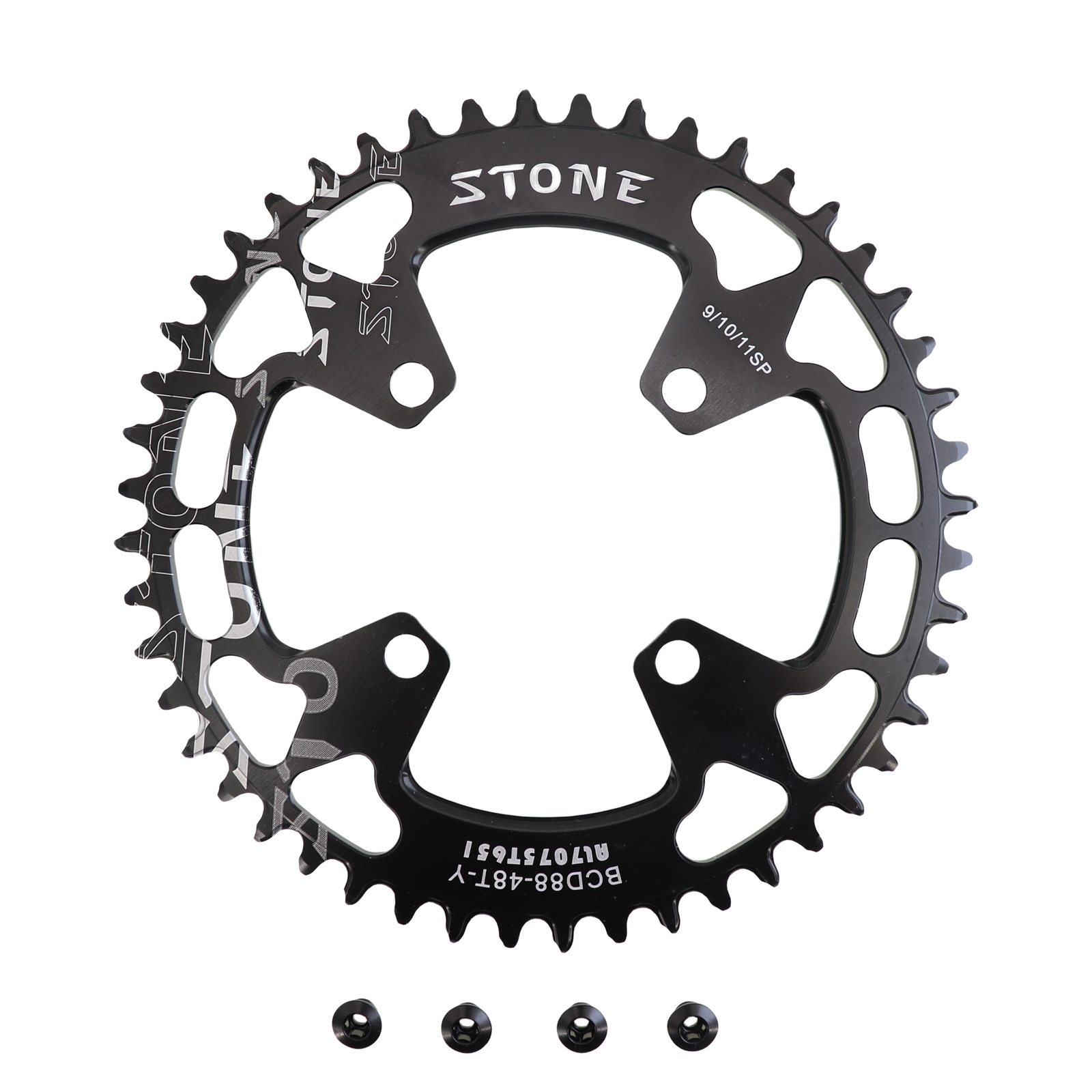 STONE 88BCD Round Narrow-Wide Chainring 30-48T for Shimano M985 Cranksets, 9-12-Speed, Includes Four Bolts