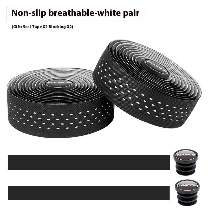 TOOPRE Road Bike Handlebar Tape, Fixed Gear Bike Tape Anti-Slip Breathable Sweat-Wicking Silicone Curved Bar Perforated Tape