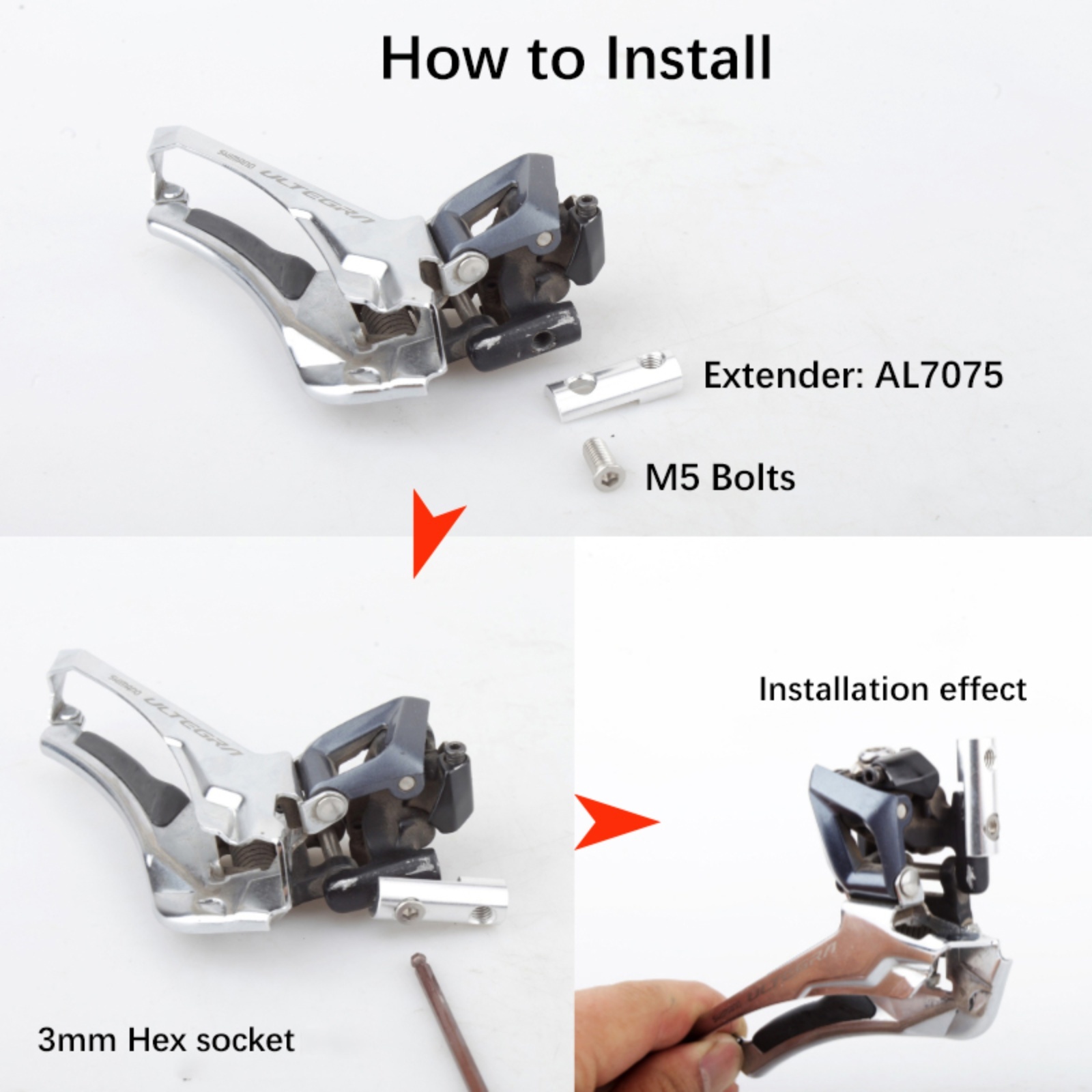 STONE Road Bike Front Derailleur Extender adapter convertor for SHIMANO 105 R7000 ULTEGRA R8000 Dura ACE R9100 Chainrings 10/11S Speed