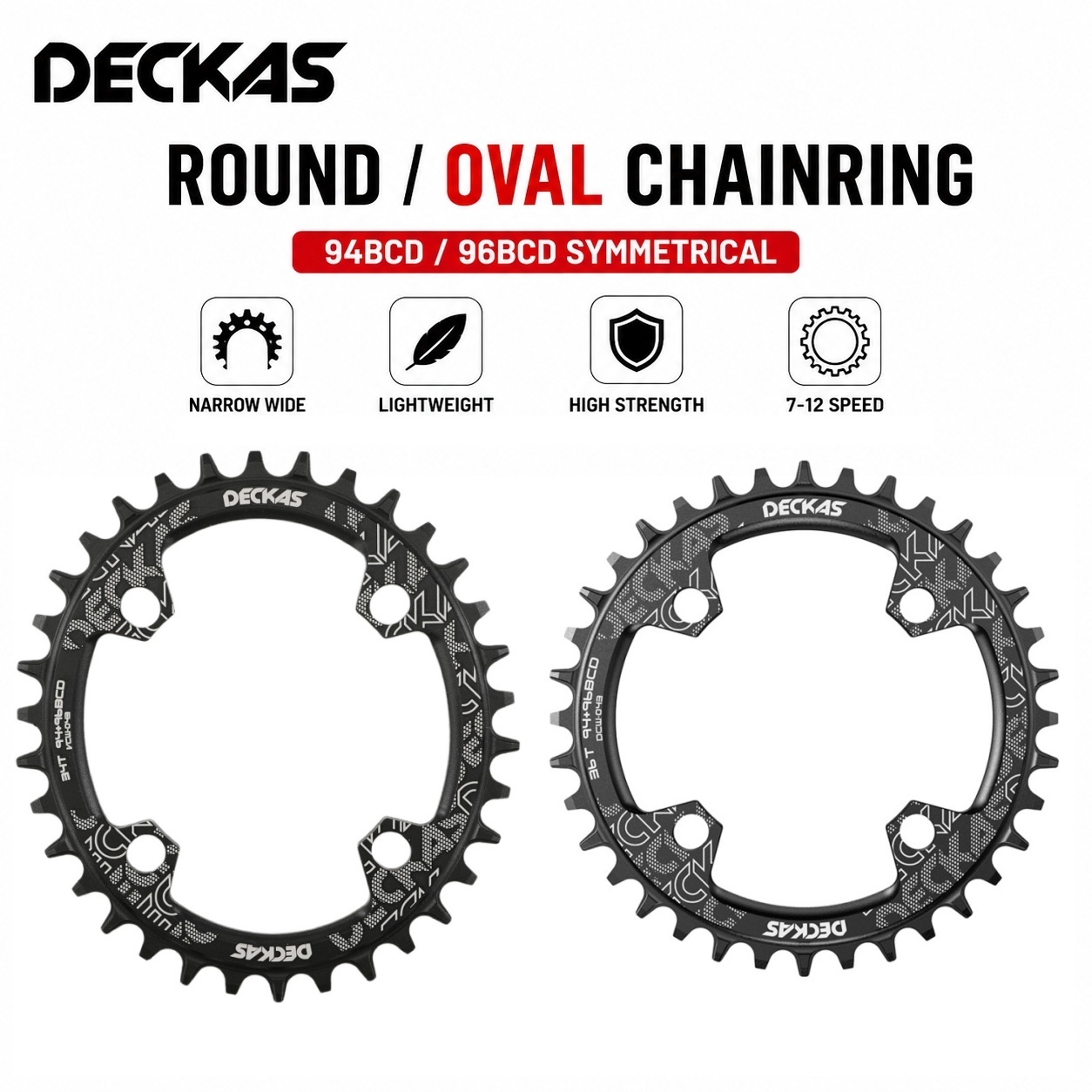 Deckas Round Oval Chainring 94BCD + 96BCD Narrow Wide MTB Bike Chainring 30T-38T for Shimano M4000 M4050 for SRAM GX NX X1 Crankset