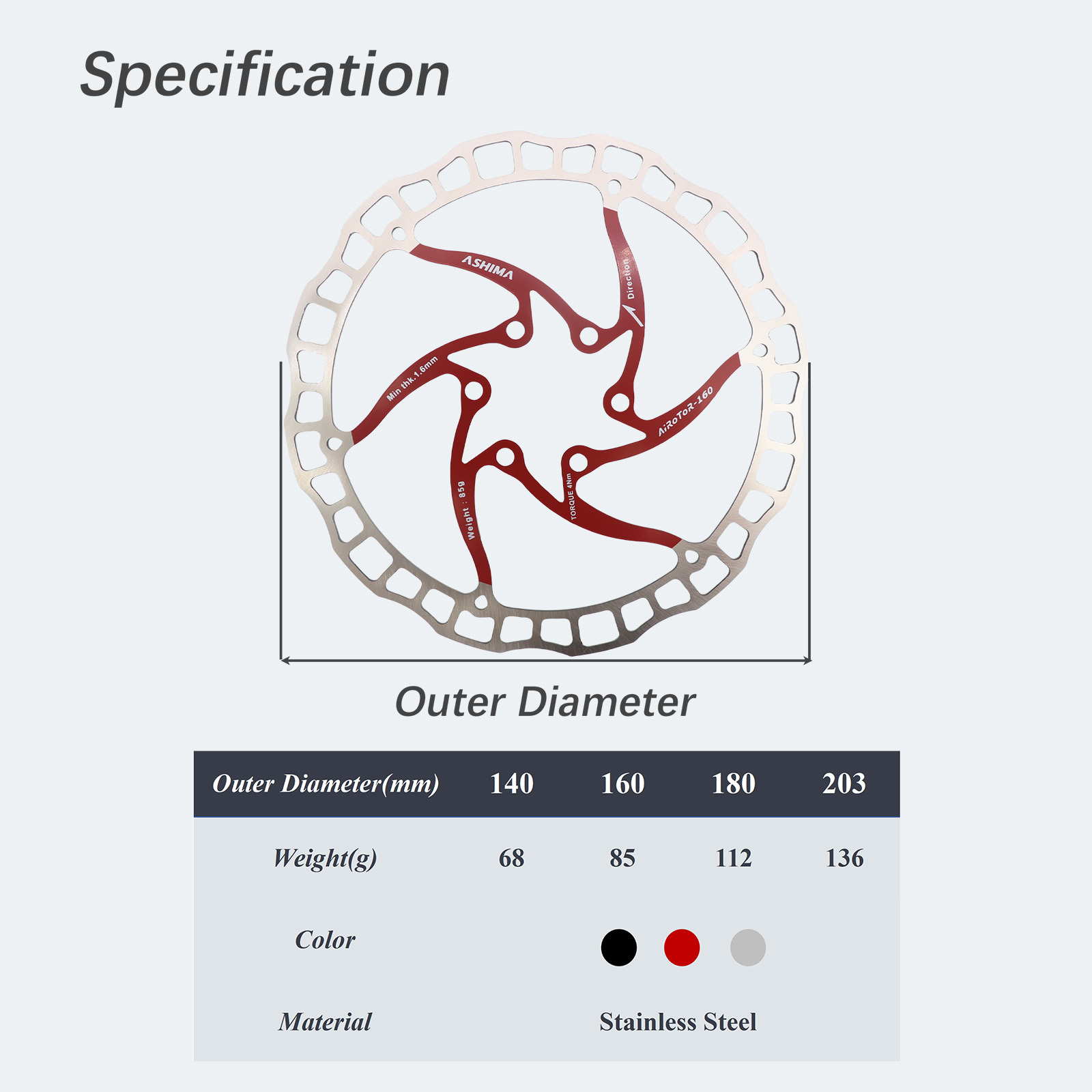 ASHIMA ARO 08 Brake Disc Rotor Ultralight 85g Mountain Bike MTB Stainless Steel 140mm 160mm 180mm 203mm 6-bolts Original