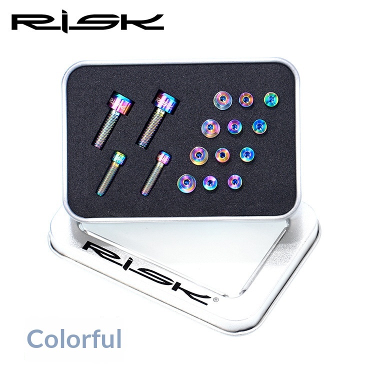 RISK RT101 Titanium Bolt Kit for Shimano XT M775 Hydraulic Disc Brake Lever — 20PCS Full Set (Reservoir Cap, Clamp, Free Stroke, Panel), TC4 Titanium, PVD Coated