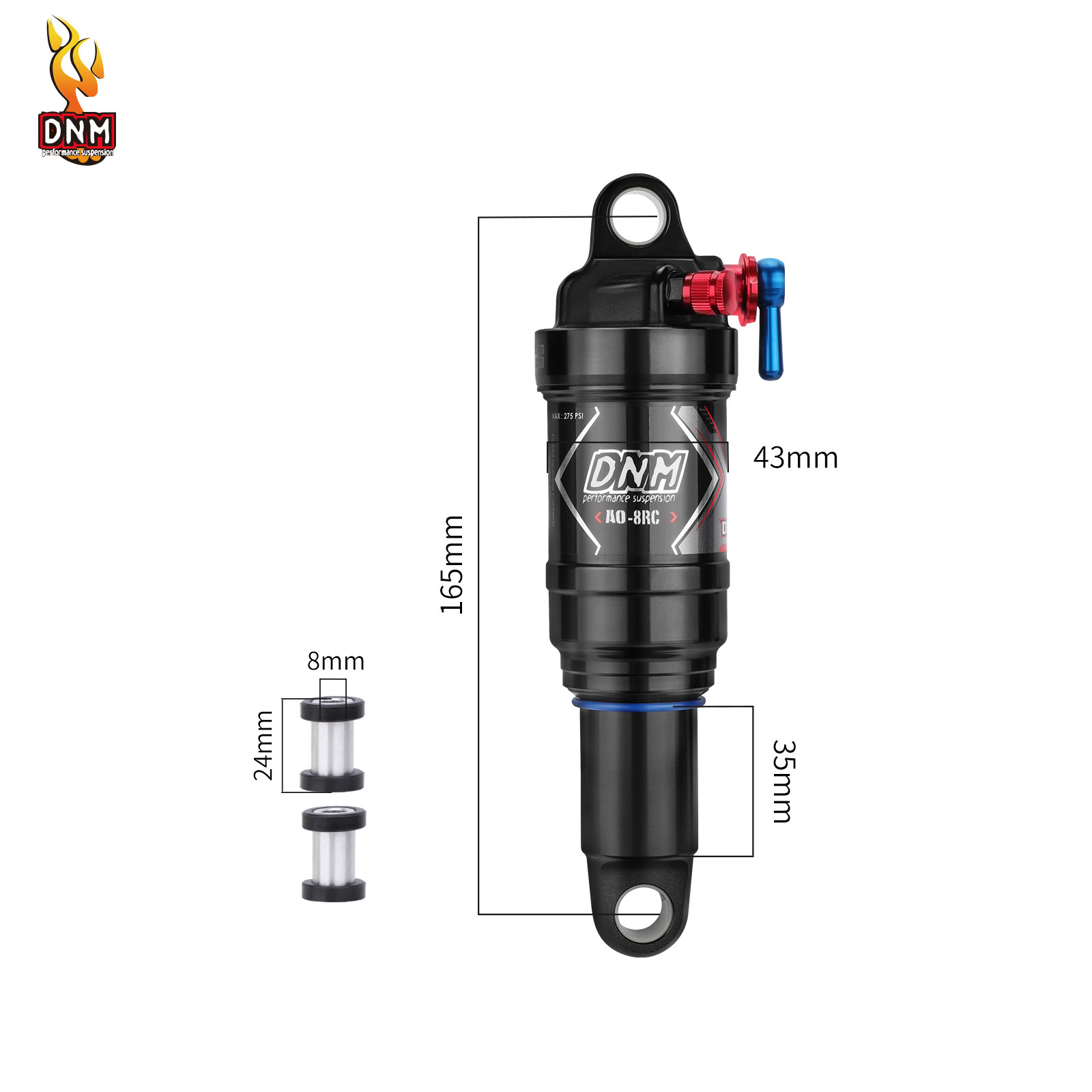 DNM AO-8RC Air Rear Shock Absorber, 3-Position Lockout MTB Soft Tail Bicycle Suspension, Rebound Damping Adjustable