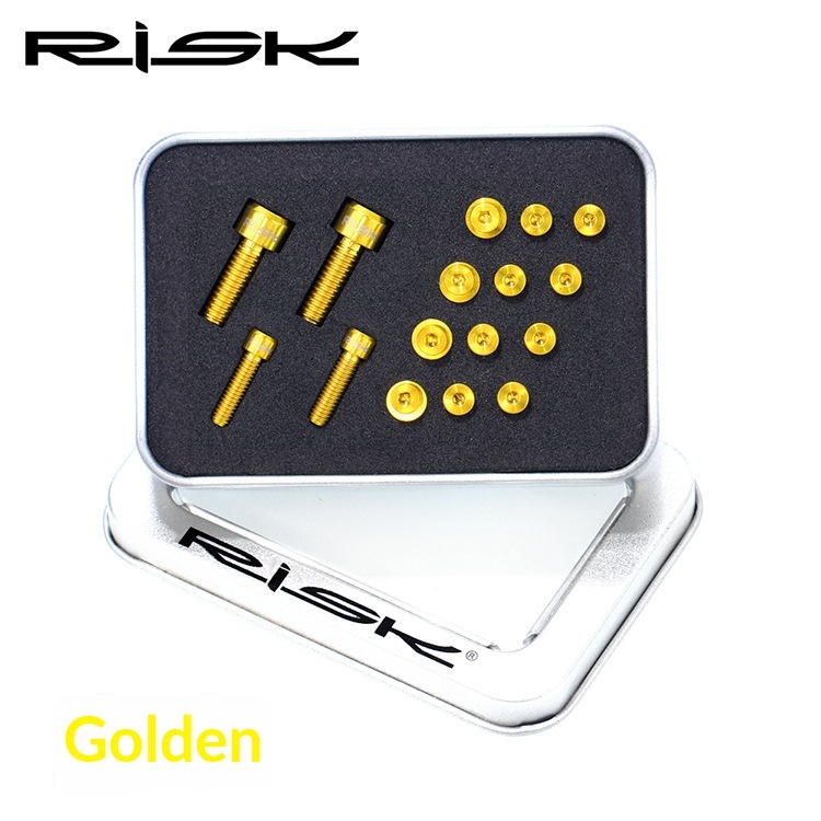 RISK RT101 Titanium Bolt Kit for Shimano XT M775 Hydraulic Disc Brake Lever — 20PCS Full Set (Reservoir Cap, Clamp, Free Stroke, Panel), TC4 Titanium, PVD Coated