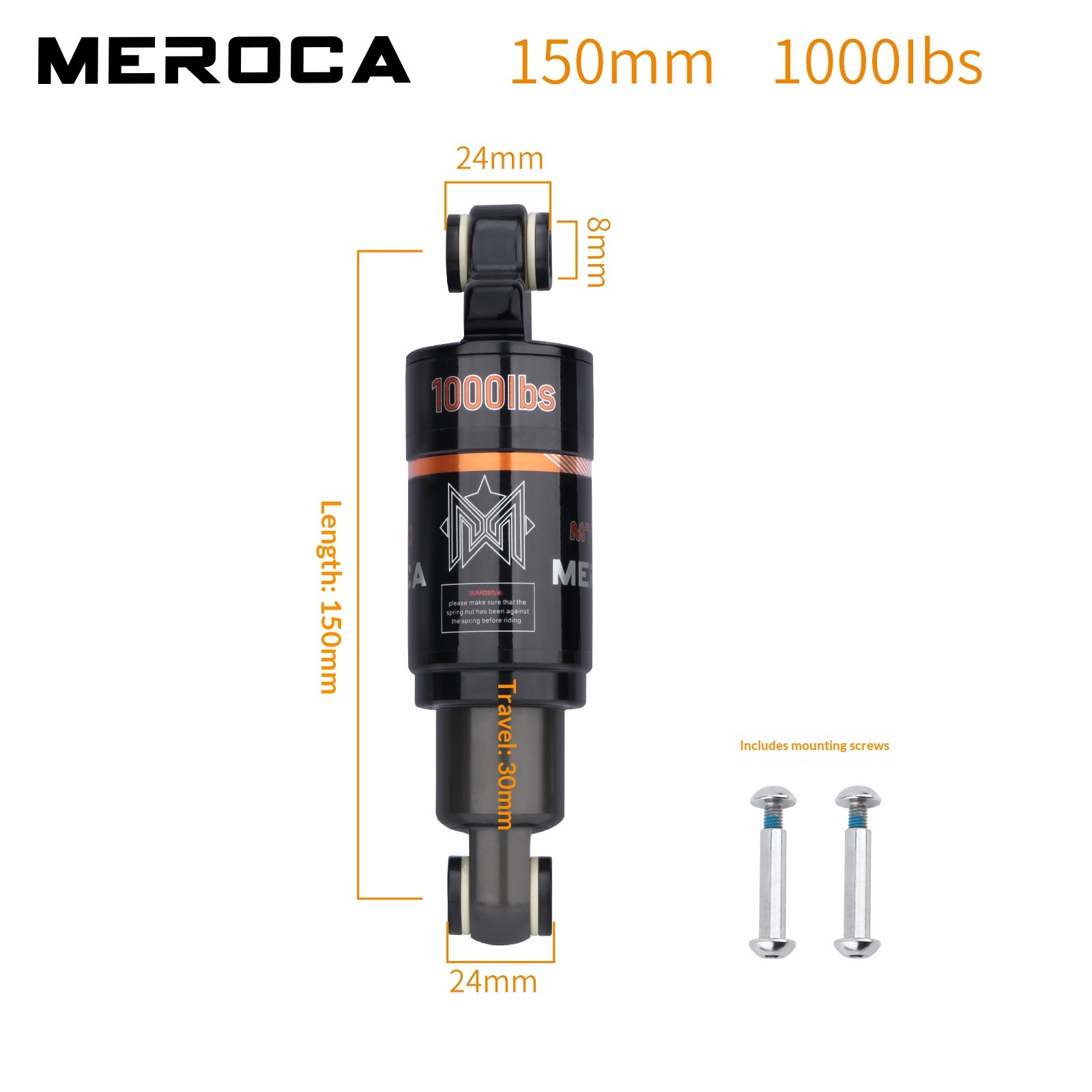 MEROCA MT-100 Rear Shock Absorber – Oil Coil Spring Damper for MTB & Scooter (125/150/165/190mm, 750/850/1000LBS)