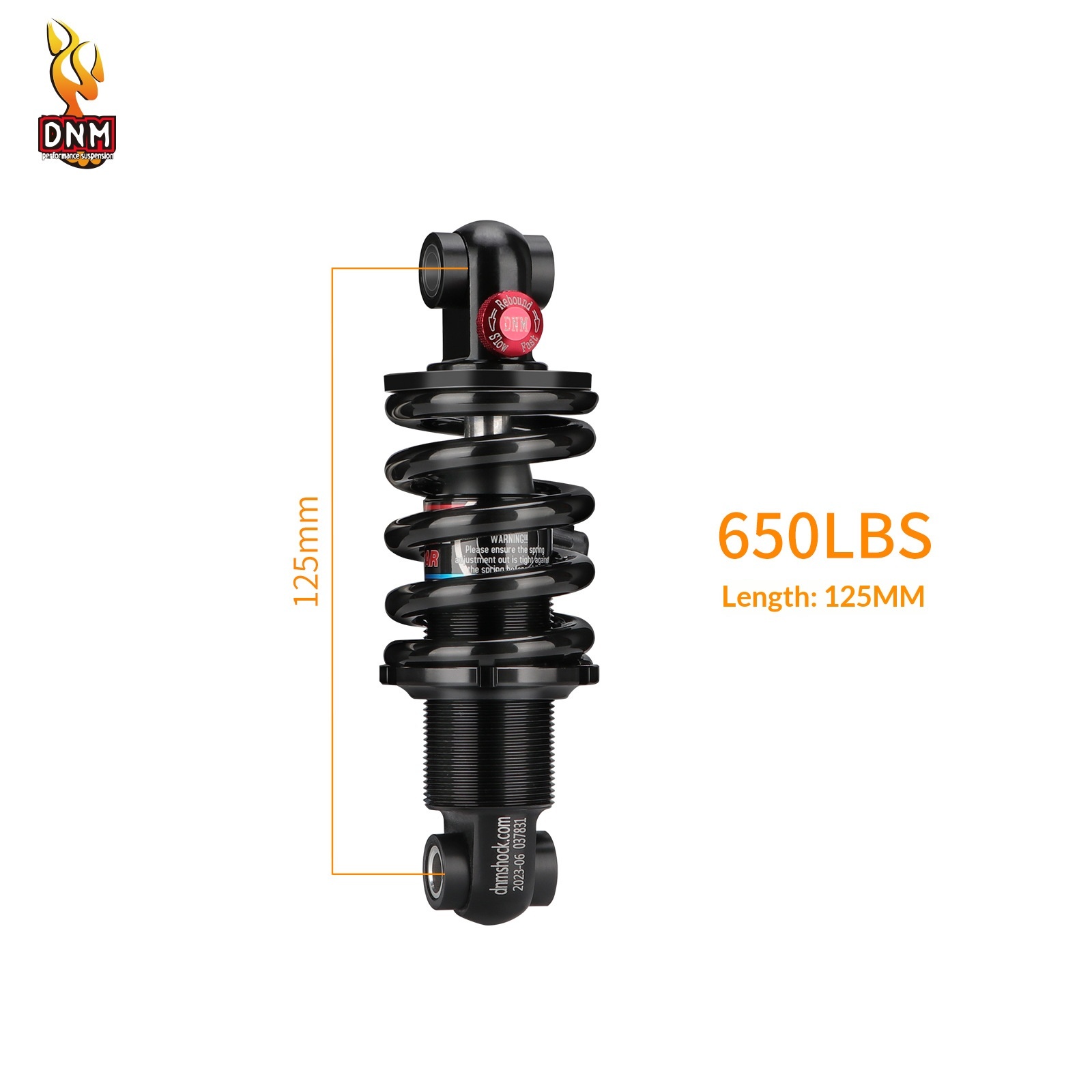 DNM DV-22AR Hydraulic Coil Spring Rear Shock Absorber - Adjustable Rebound Damping for MTB/E-Bike (Various Sizes & LBS)