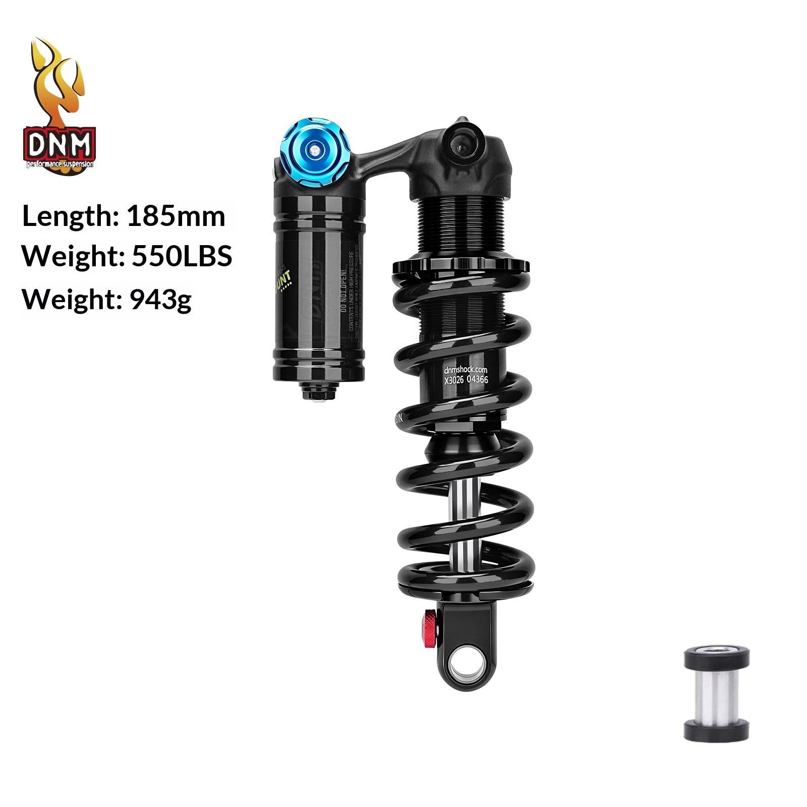 DNM TRU-3 Trunnion Coil Rear Shock Absorber, 185/205mm 450/550LBS with 24mm Bushing rear shocks, Aluminum Alloy
