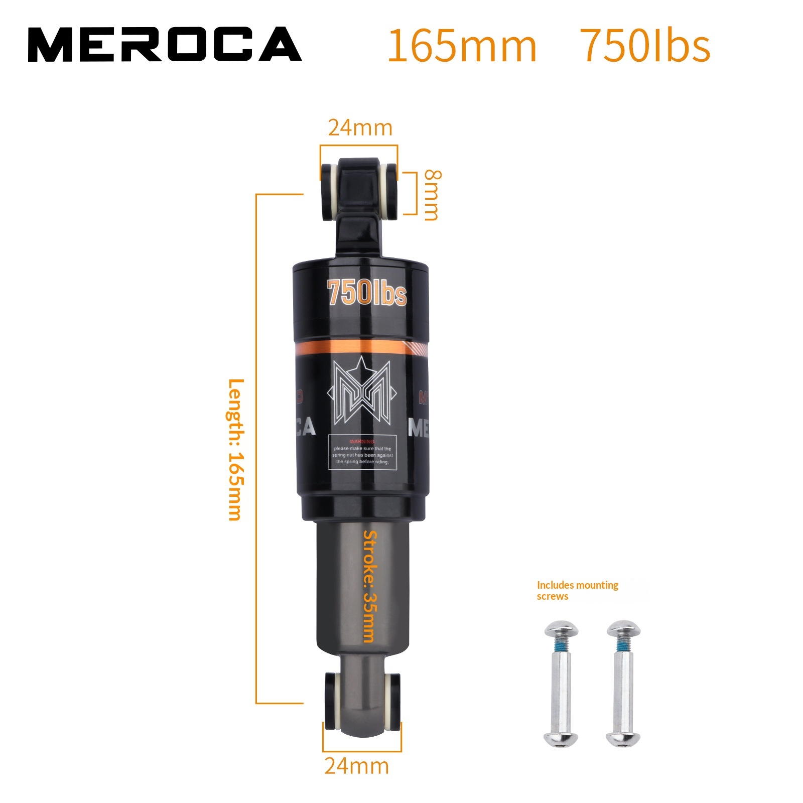 MEROCA MT-100 Rear Shock Absorber – Oil Coil Spring Damper for MTB & Scooter (125/150/165/190mm, 750/850/1000LBS)