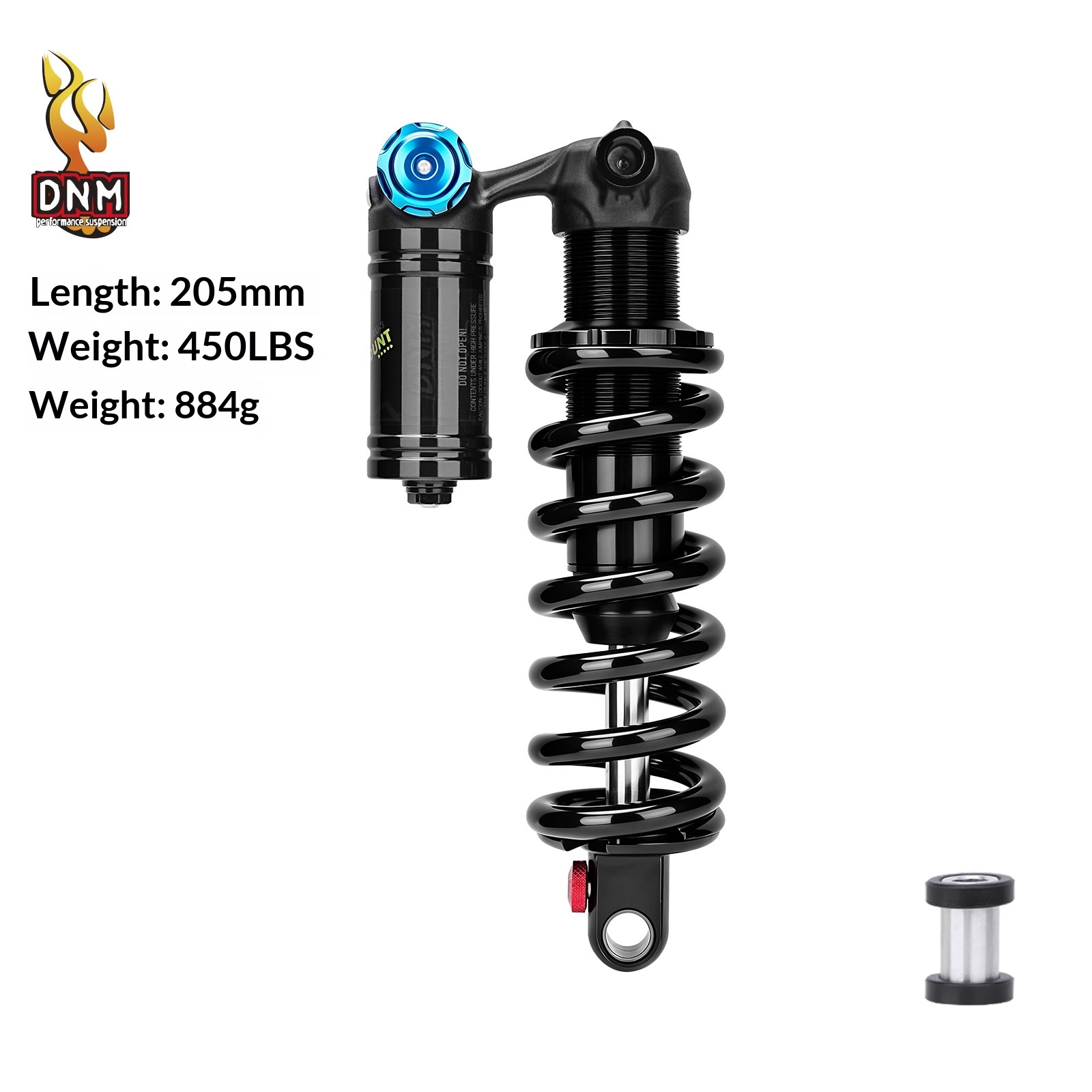DNM TRU-3 Trunnion Coil Rear Shock Absorber, 185/205mm 450/550LBS with 24mm Bushing rear shocks, Aluminum Alloy