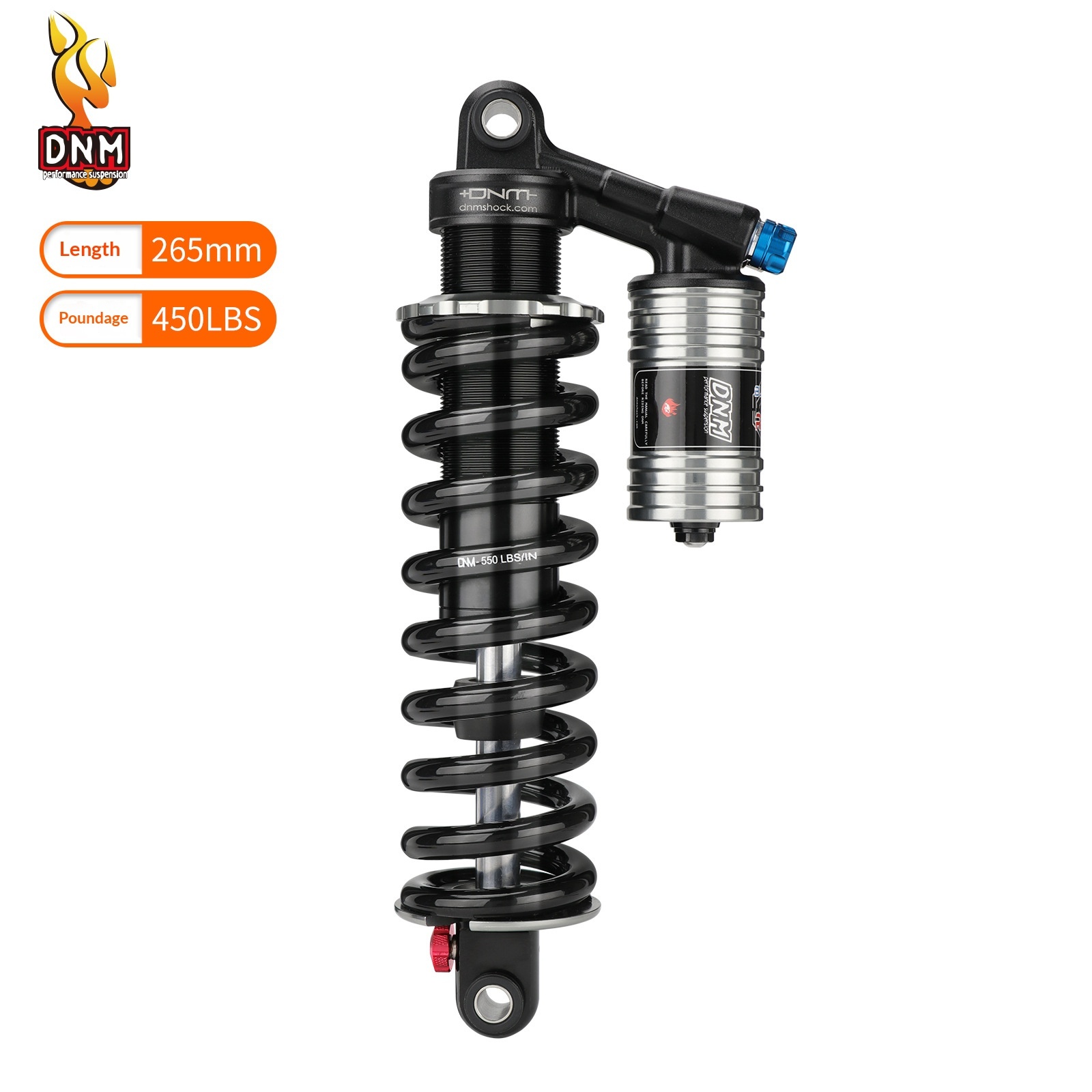 DNM RCP-2PLUS Coil Rear Shock Absorber EMOTO-RCP2PLUS-HL 265mm 450/550lbs with High Low Speed Adjustment for E-Moto Off-Road Bike