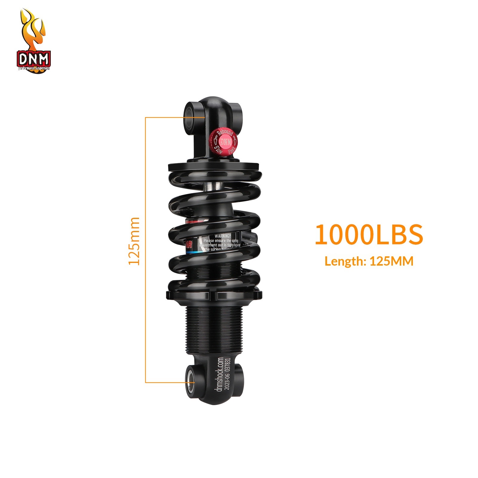 DNM DV-22AR Hydraulic Coil Spring Rear Shock Absorber - Adjustable Rebound Damping for MTB/E-Bike (Various Sizes & LBS)