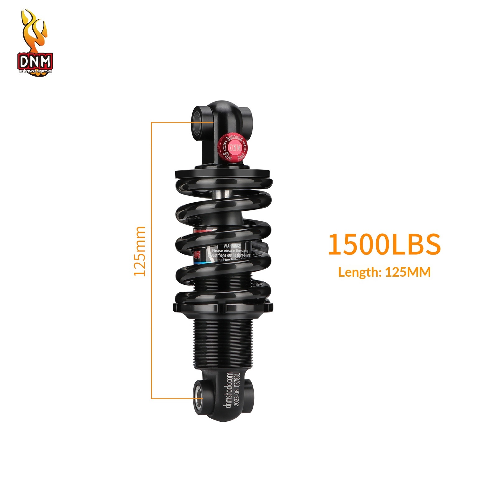 DNM DV-22AR Hydraulic Coil Spring Rear Shock Absorber - Adjustable Rebound Damping for MTB/E-Bike (Various Sizes & LBS)