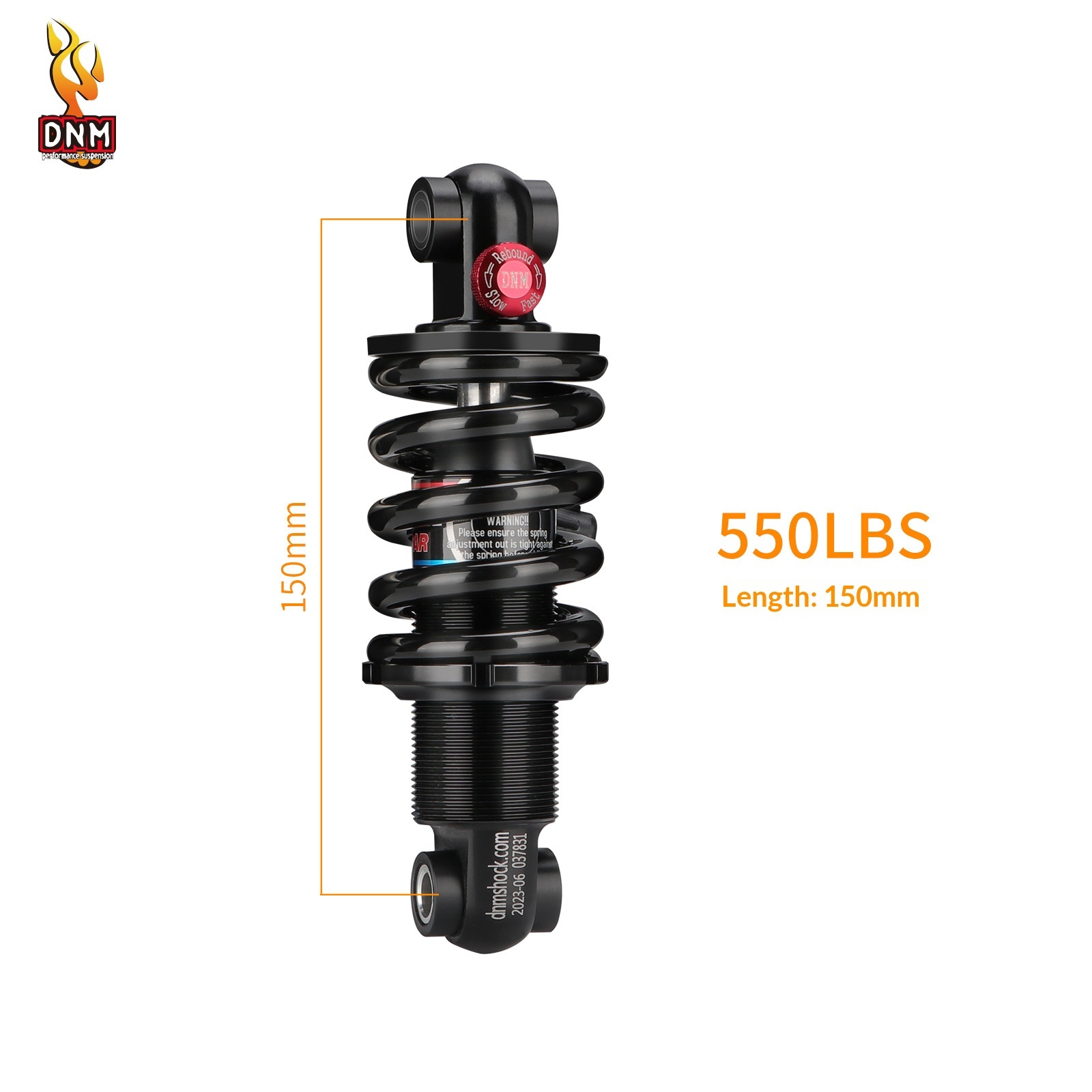 DNM DV-22AR Hydraulic Coil Spring Rear Shock Absorber - Adjustable Rebound Damping for MTB/E-Bike (Various Sizes & LBS)