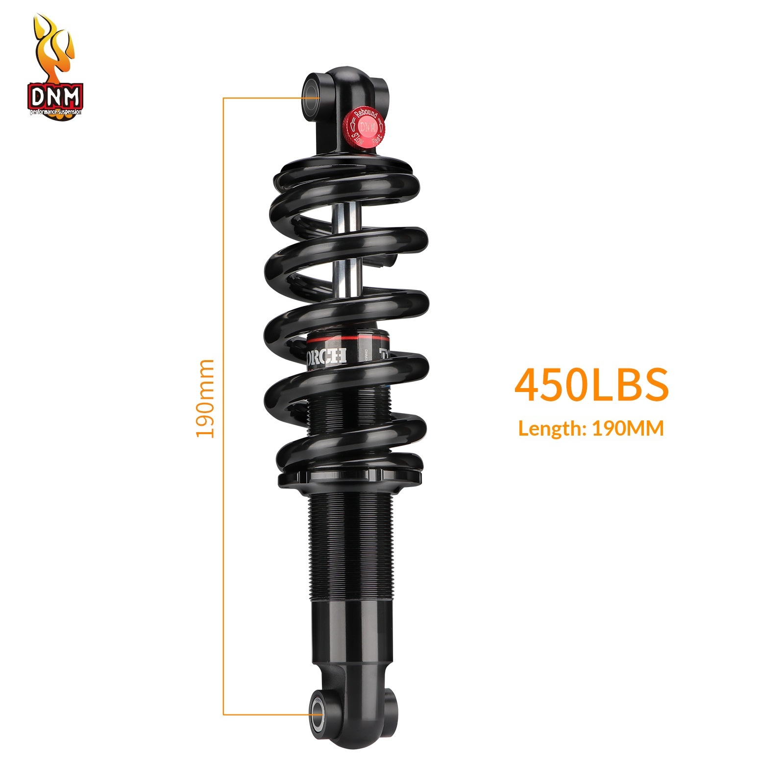 DNM DV-22AR Hydraulic Coil Spring Rear Shock Absorber - Adjustable Rebound Damping for MTB/E-Bike (Various Sizes & LBS)