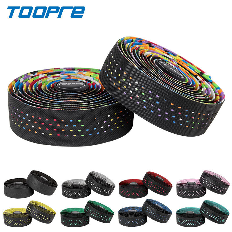 TOOPRE Road Bike Handlebar Tape, Fixed Gear Bike Tape Anti-Slip Breathable Sweat-Wicking Silicone Curved Bar Perforated Tape
