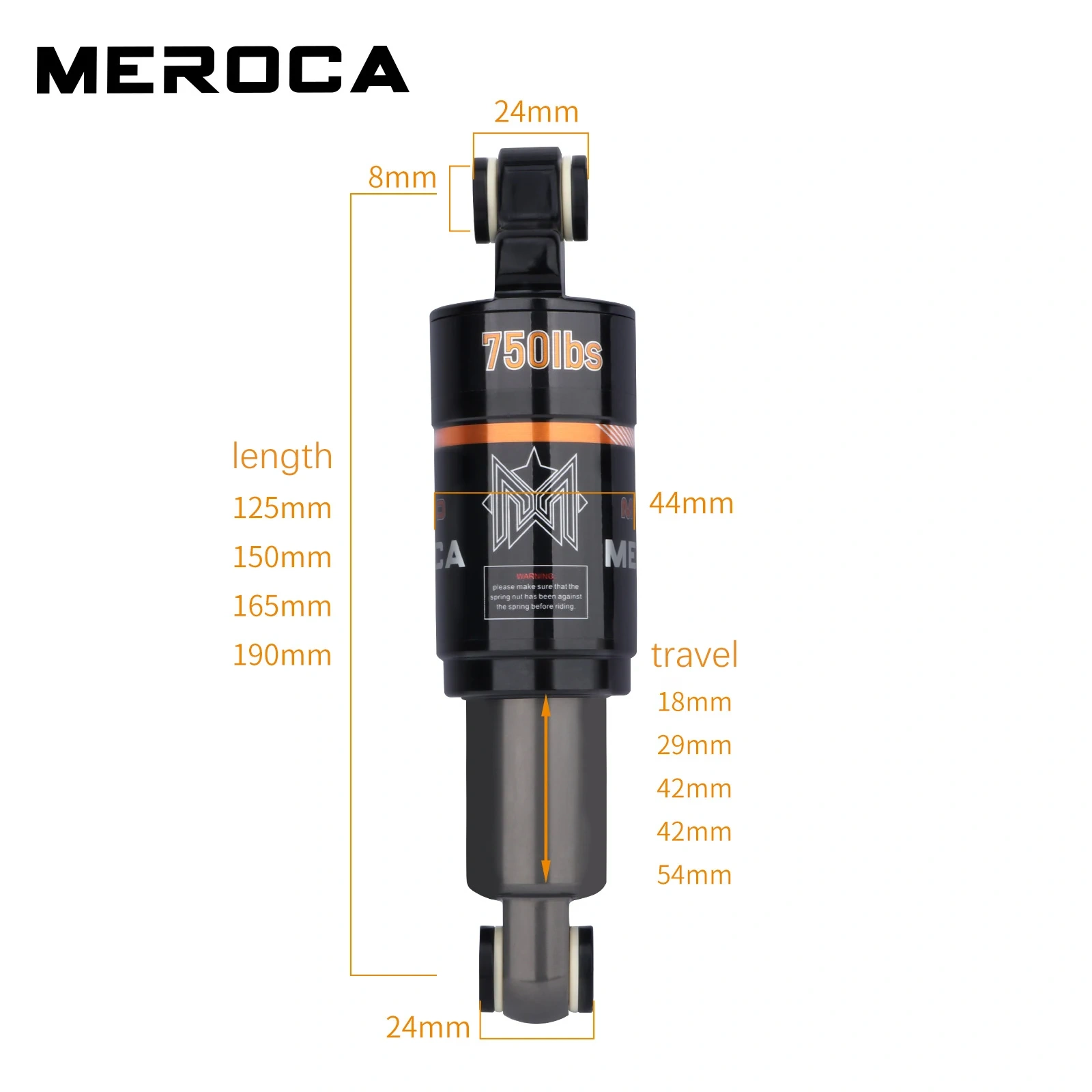MEROCA Bicycle Oil Spring Shock Absorber 125 150 165mm 850/750/1000lbs Rear Shock Absorber for E-scooter Mountain Bike Rad Bike