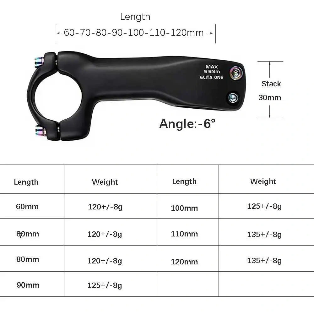 elitaone MTB Carbon Stem 60-120mm Road Bike Stems 6 Degree 31.8mm Suitable For Carbon Fiber Handlebars