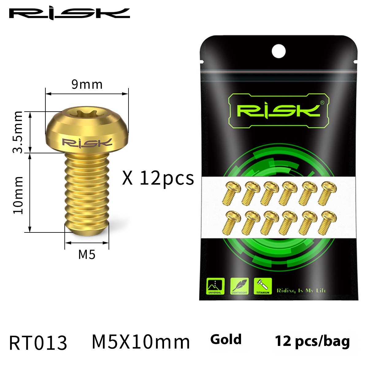 RISK Mountain Bike Titanium Alloy T25 Rotor Screws M5x10 for Disc Brake Rotor Fixation