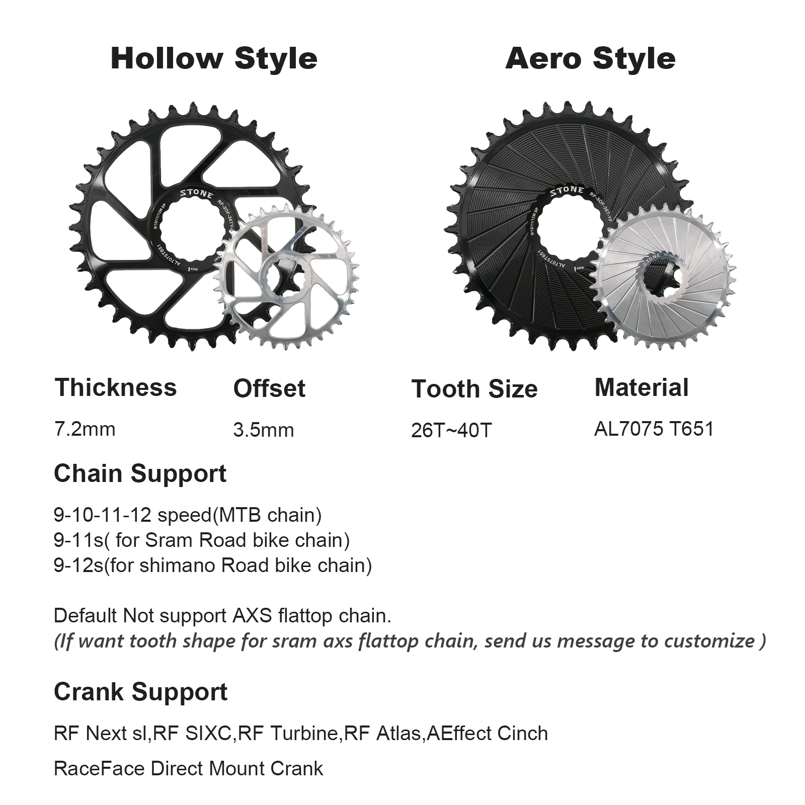 Stone Round Chainring for RaceFace Next SL SIXC Atlas Turbine AEffect Cinch 26T - 40T 3.5MM Offset Direct Mount Chainwheel Boost Compatible
