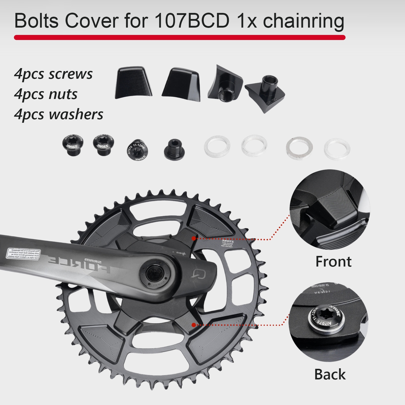 Stone Round Chainring 107BCD for Sram Force AXS 12S Crankset 107 Bcd MTB Road Bike Chainwheel 34 36 40 42 54 56 58 60T AXS Flattop T-type