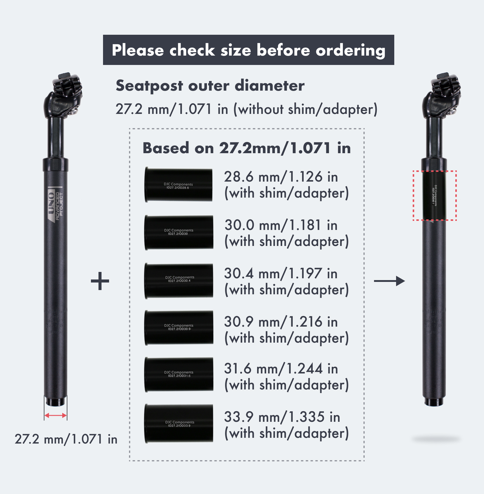 UNO bike seatpost suspension shock absorb MTB mountain damping ultralight 26.8 27.2mm 28.6 30 30.4 30.9 31.6mm X350MM Alu 6061