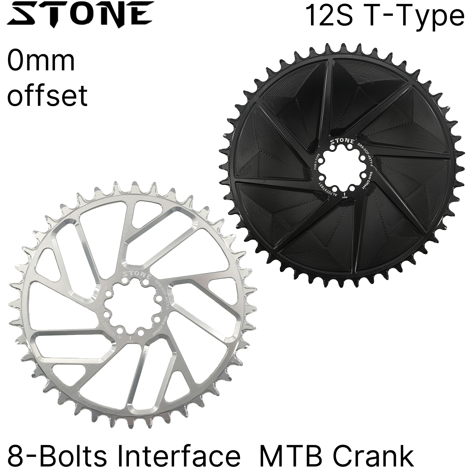 Stone Round Direct Mount Chainring for SRAM AXS T-Type 8-bolt AXS Flattop 12/13-speed, 0mm Offset, 38-48T