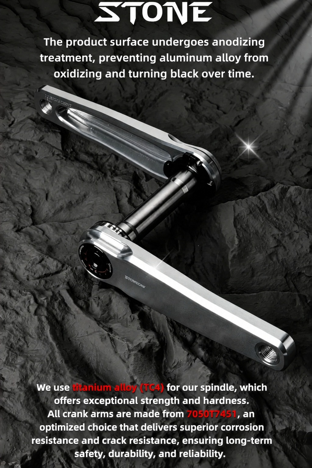 STONE  Road Bike Crankset Easton Interface 7075 Aluminum CNC Crank Arms with TC4 Titanium Spindle FC-RD005