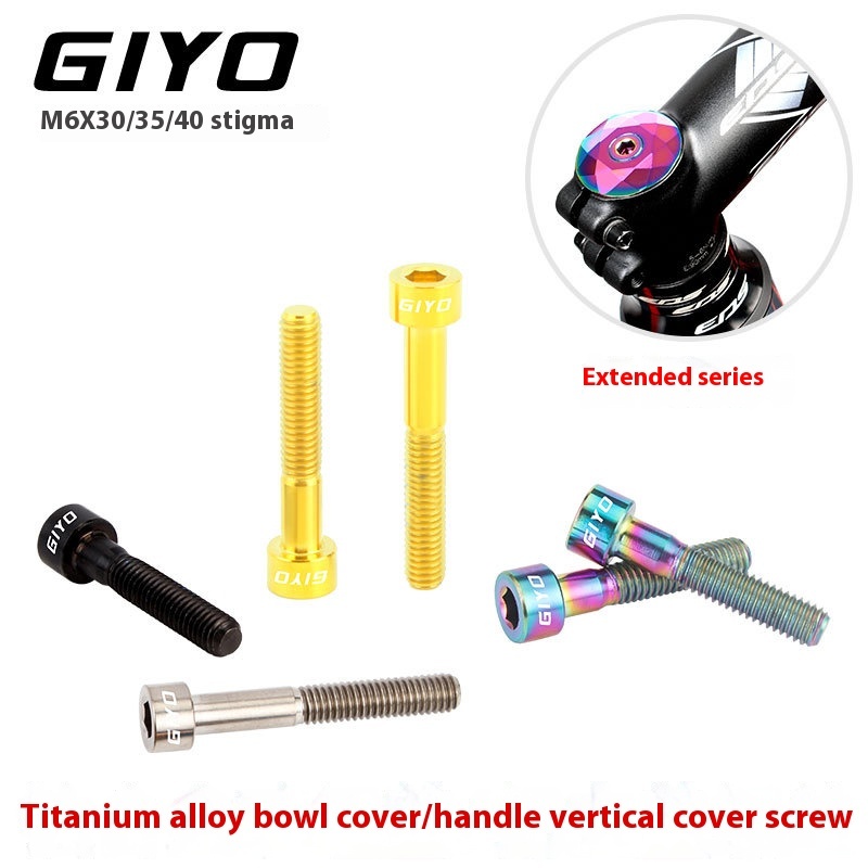 GIYO TC4 Titanium Alloy Headset Top Cap Bolts M6x30/35/40mm, Stem Cap Mounting Screws for MTB and Road Bikes