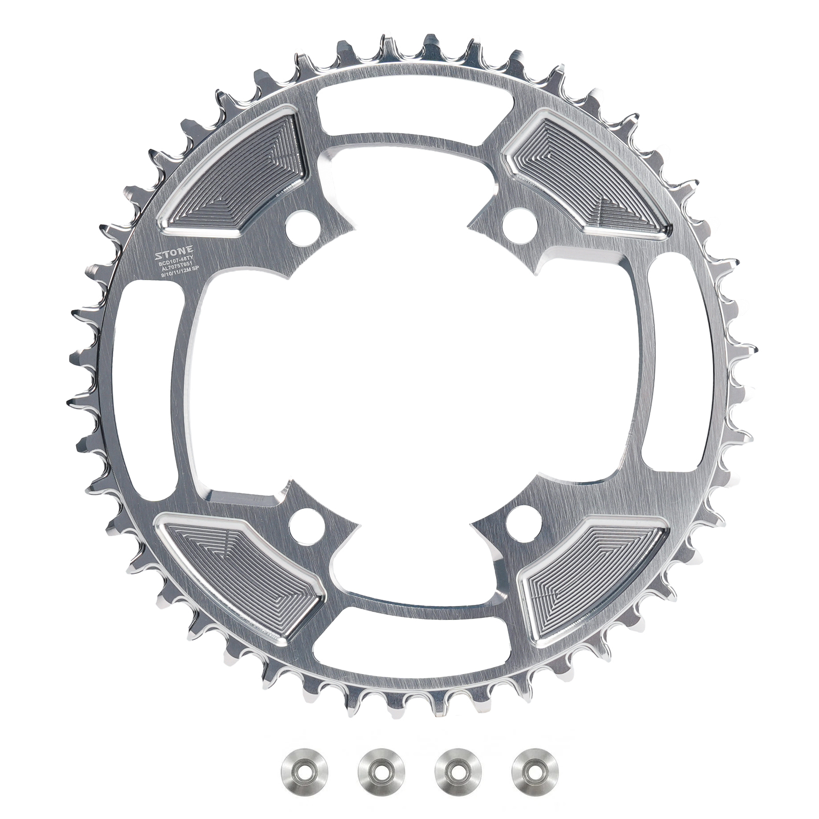 STONE 107BCD Round Chainring for SRAM Force AXS and for Quarq Power Meters, Non-AXS 9-12s or AXS Flattop 12/13-speed
