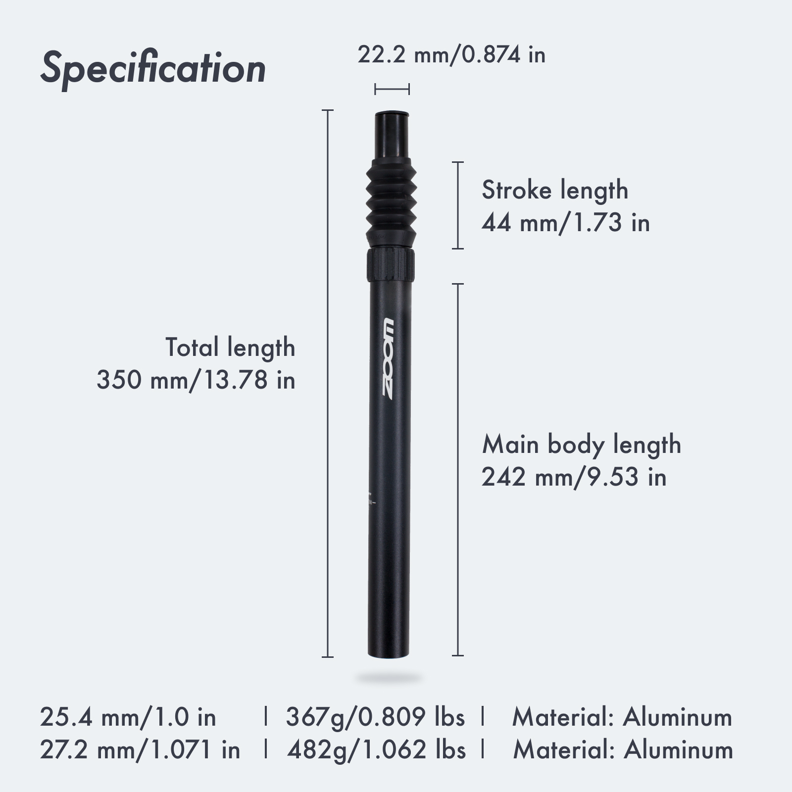 Zoom Suspension Seatpost Straight Pillar Headless City bike lady MTB 25.4 27.2 28.6 30.9 mm Seat post shock Absorber no head