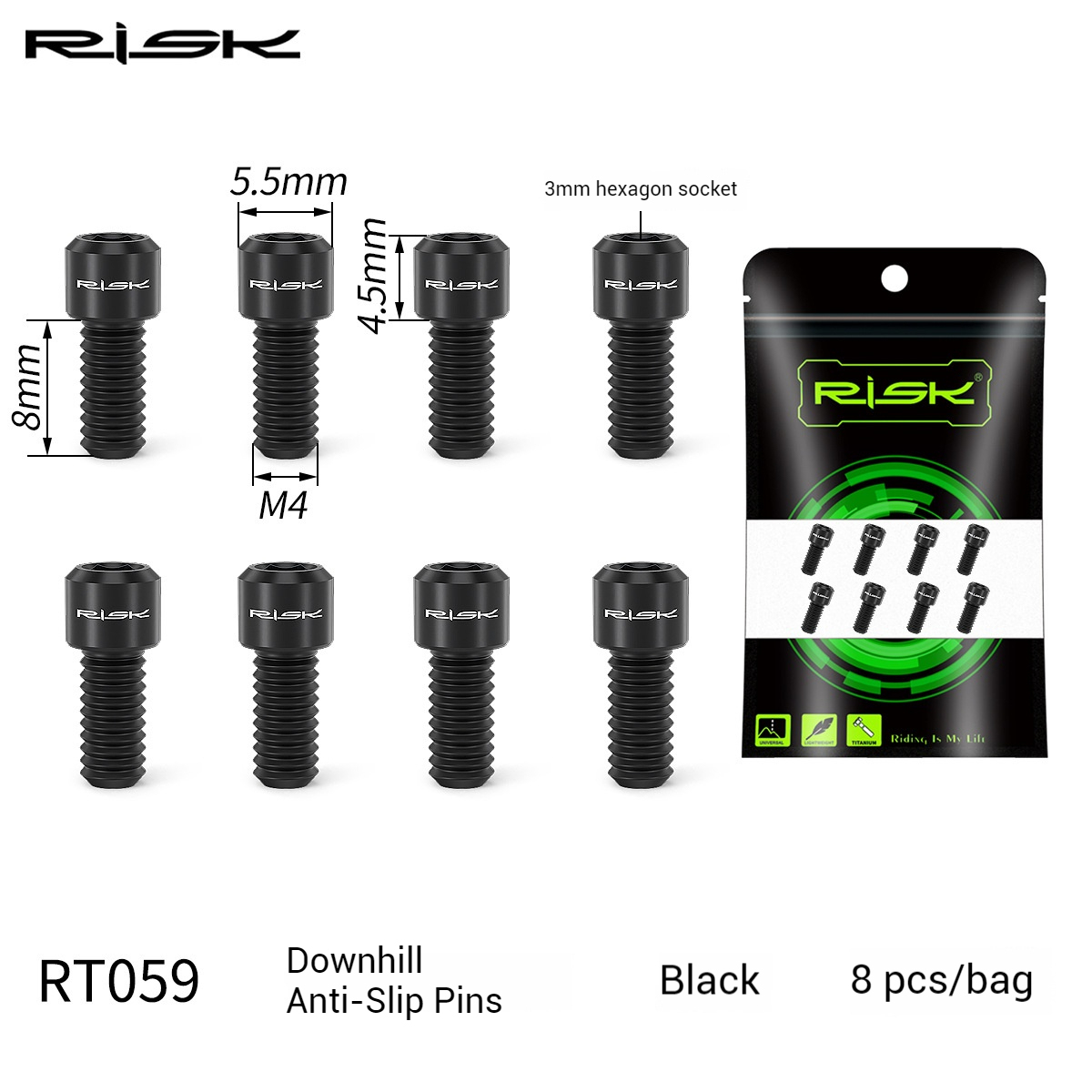 RISK Downhill Bike Titanium Alloy Anti-Slip Pedal Pins XC AM Downhill DH Pedal Grip Screws
