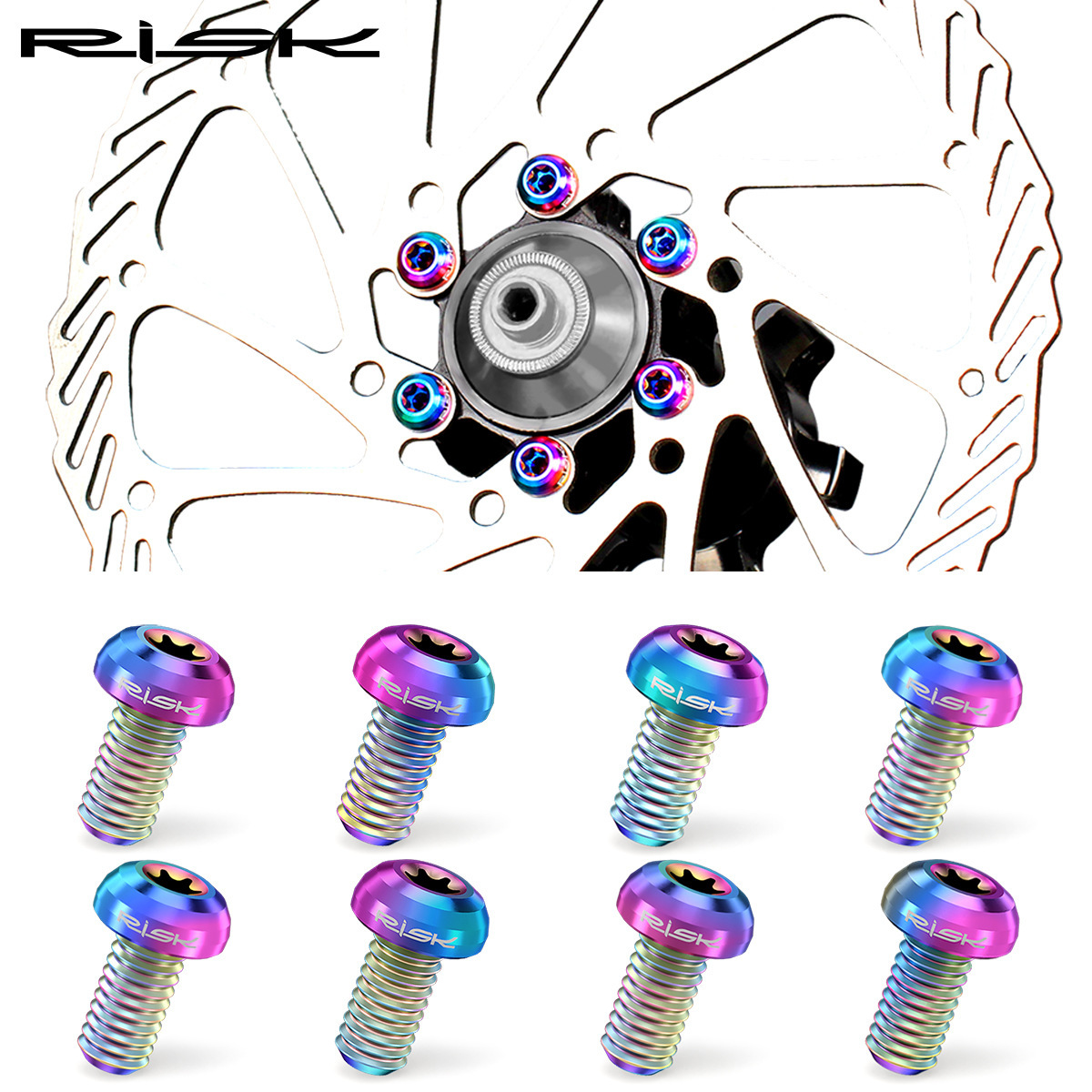RISK Mountain Bike Titanium Alloy T25 Rotor Screws M5x10 for Disc Brake Rotor Fixation