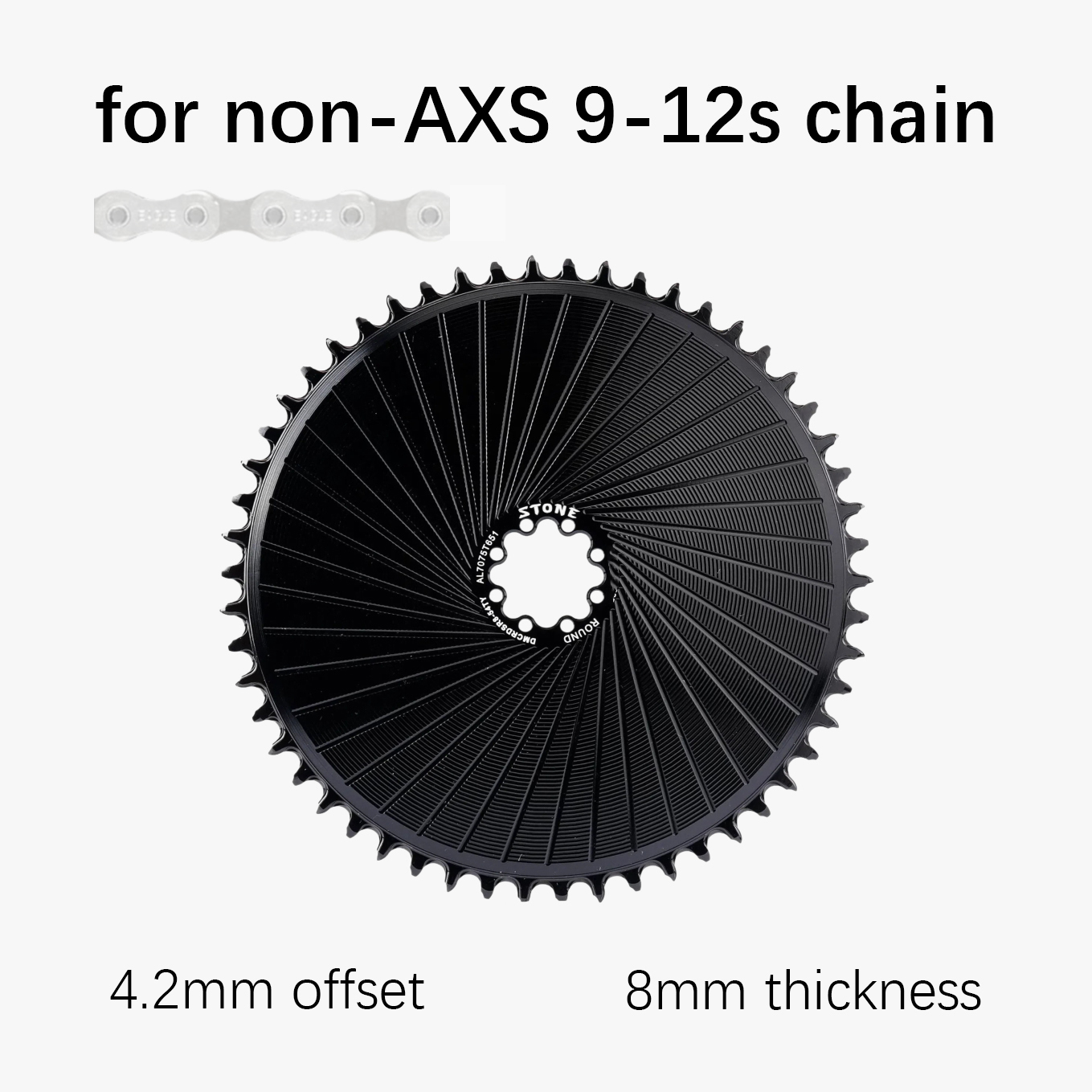 Stone Direct Mount Chainring for SRAM AXS T-Type 8-bolt Non-AXS 9–12s / AXS Flattop 12/13-speed, 4.2mm offset