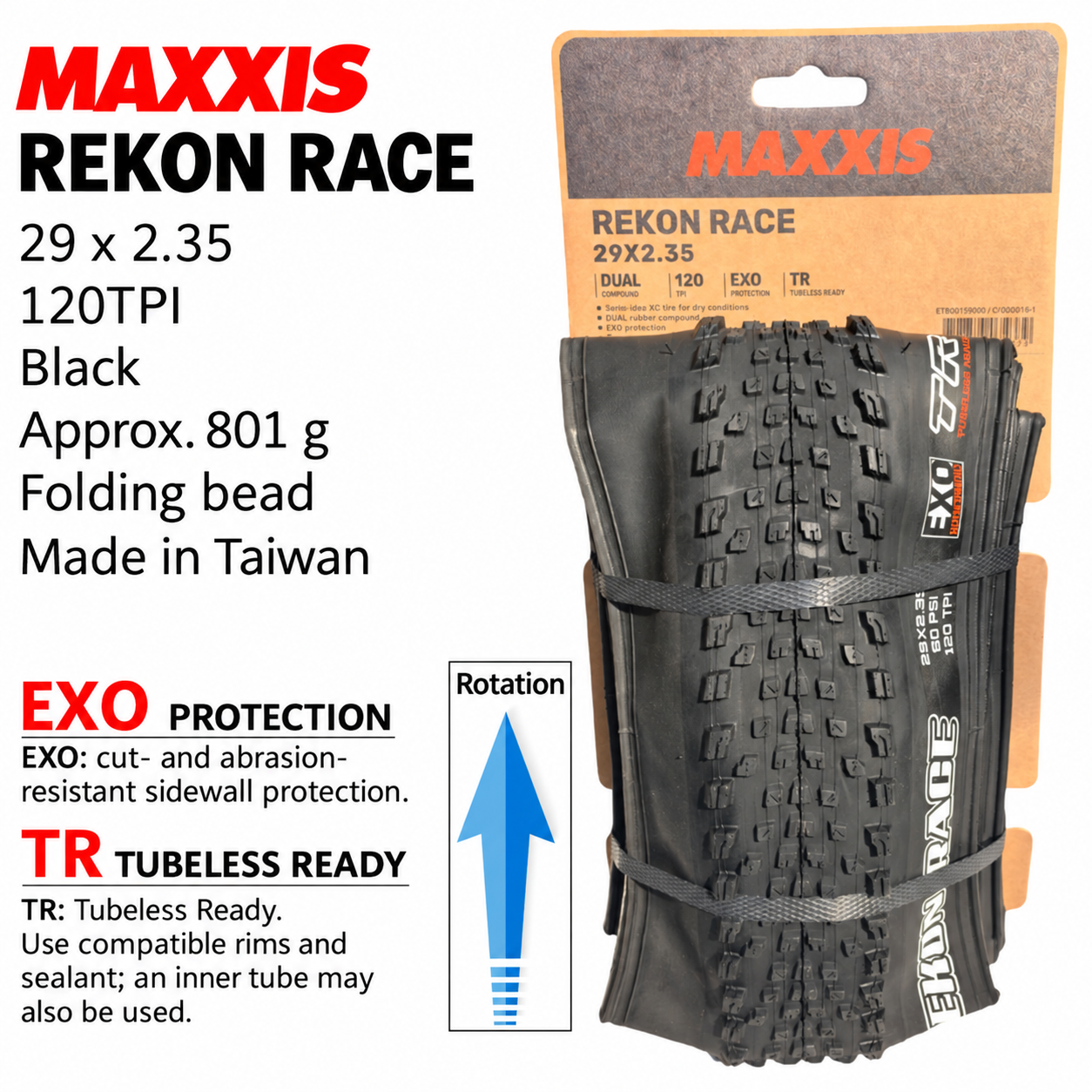 MAXXIS Rekon Race EXO TR Folding XC Tire