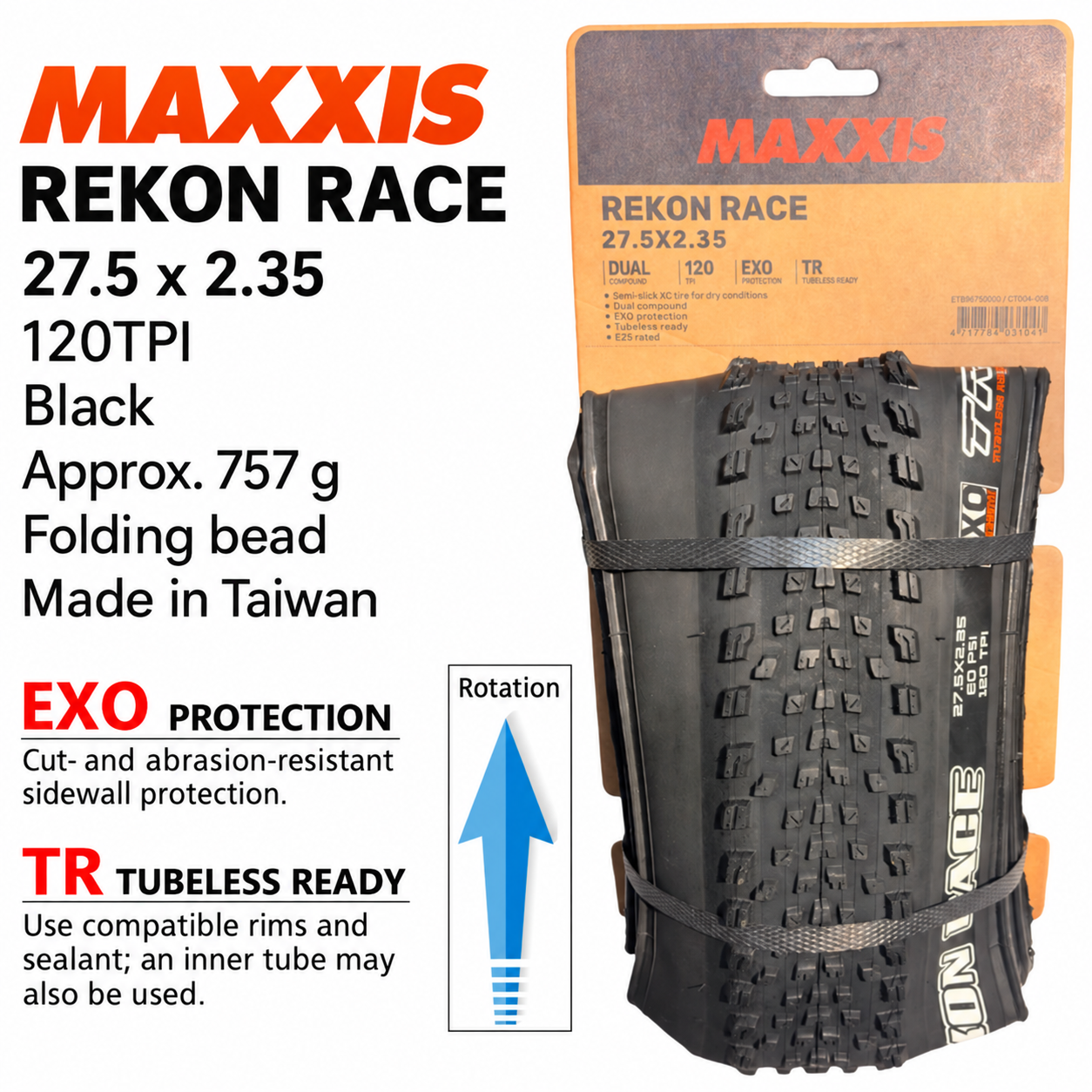 MAXXIS Rekon Race EXO TR Folding XC Tire