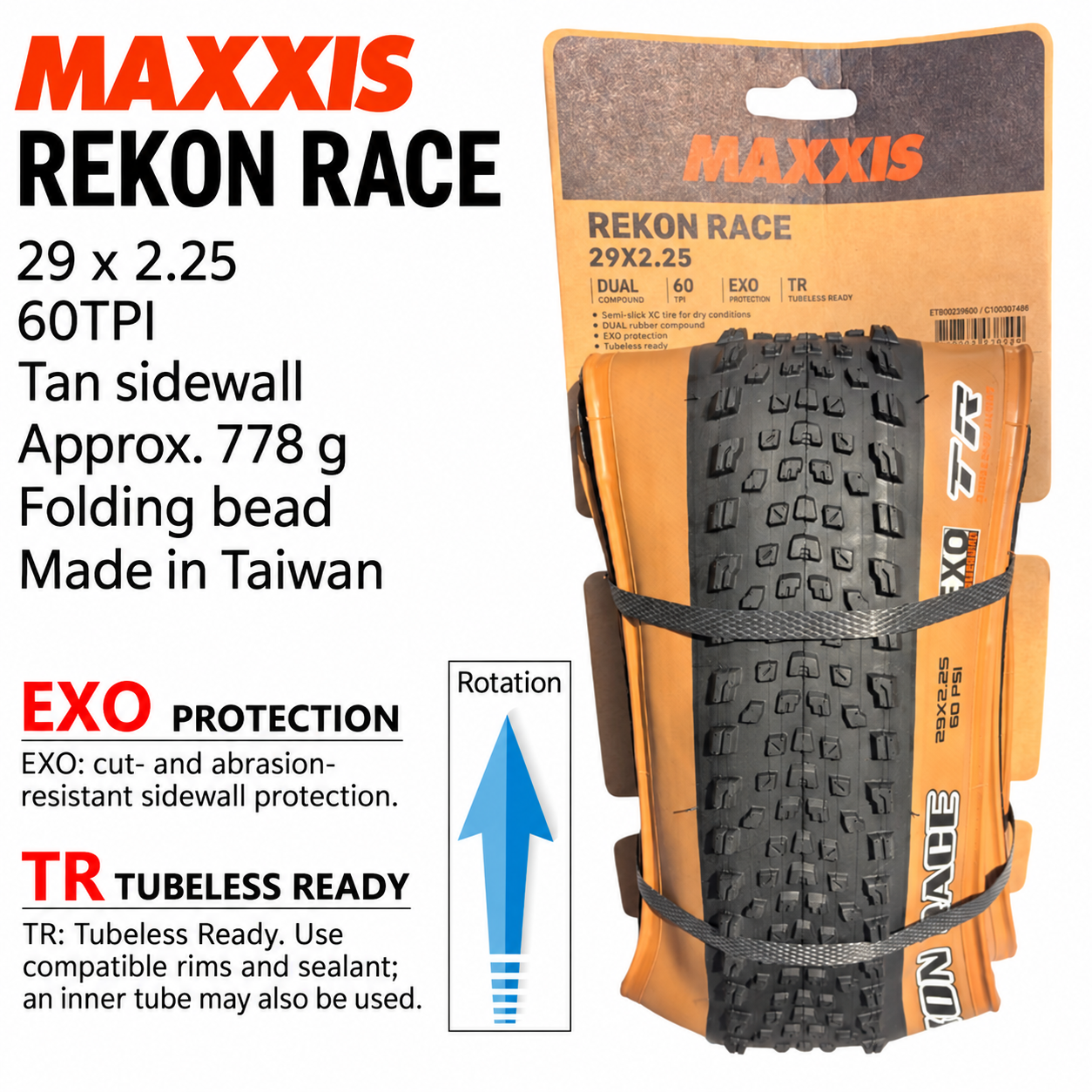 MAXXIS Rekon Race EXO TR Folding XC Tire