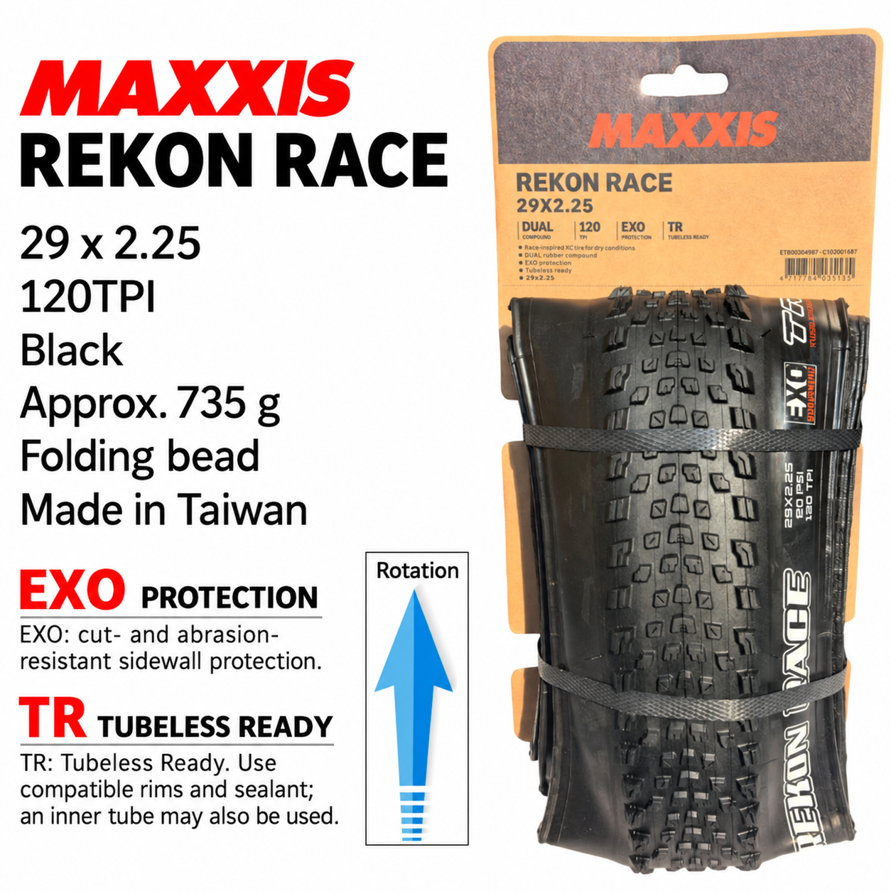 MAXXIS Rekon Race EXO TR Folding XC Tire
