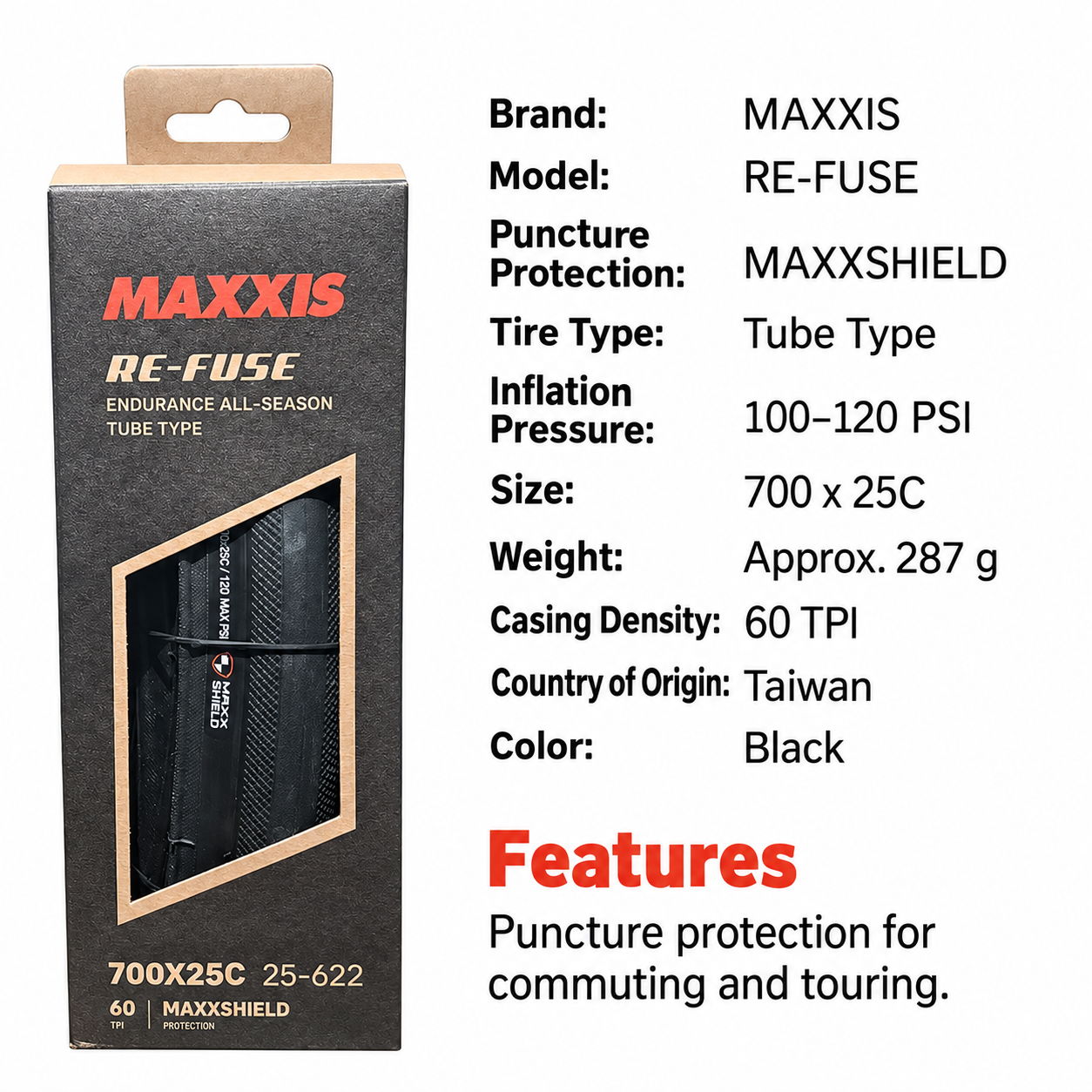 MAXXIS Re-Fuse Folding Road Tires, 700 x 25C, 28C and 32C, Tube Type and TR Options