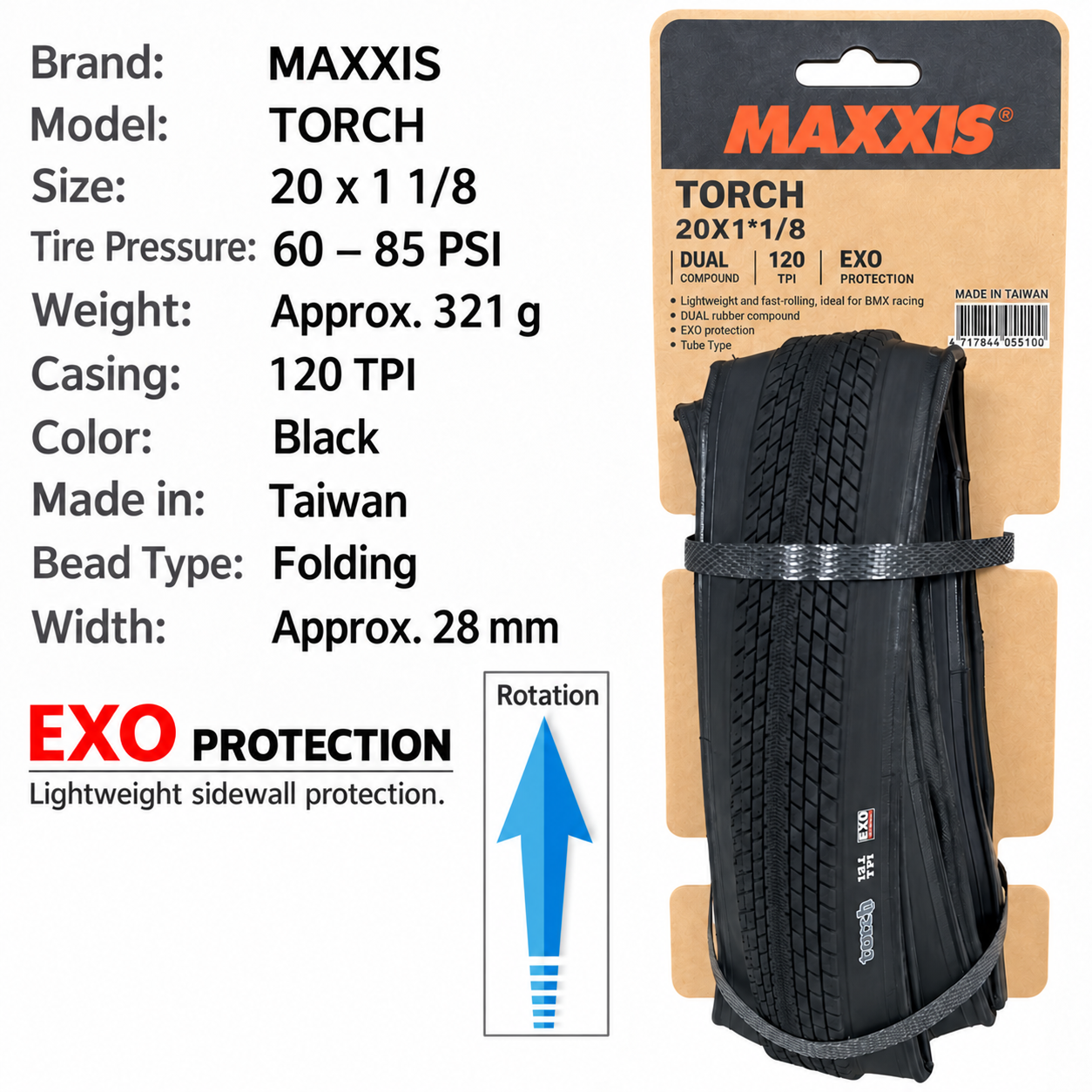 MAXXIS Torch Folding BMX and Street Tires, 20 Inch and 29 x 2.1 Options