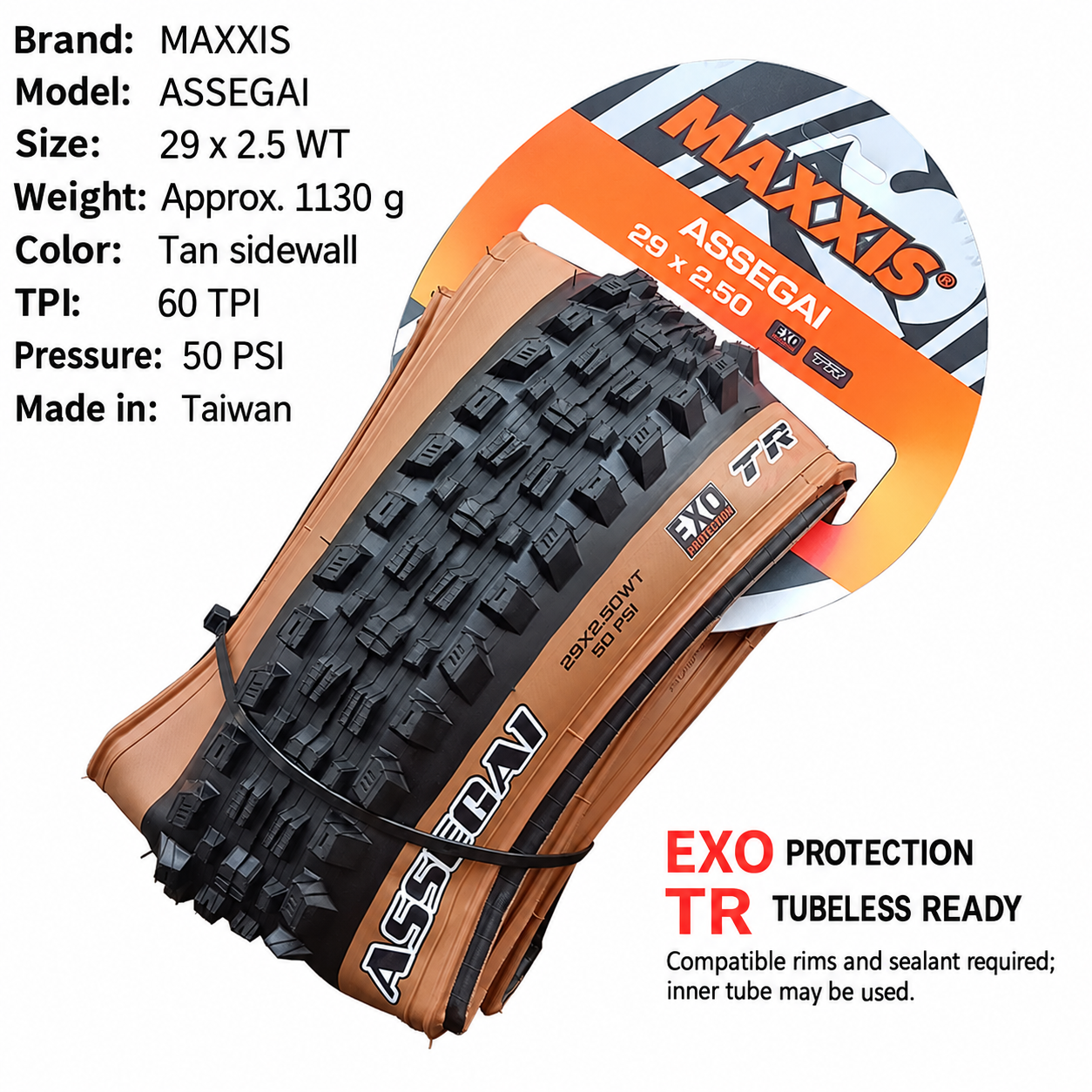 MAXXIS Assegai Folding Mountain Bike Tires, 27.5 and 29 Inch, EXO, EXO+, DD and DH Options