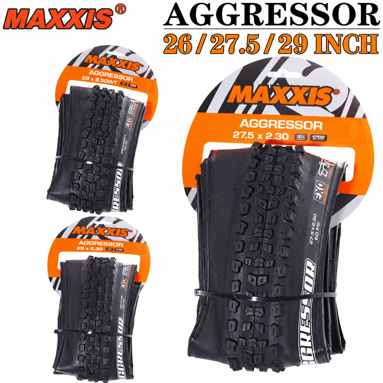 MAXXIS Aggressor EXO TR Folding Mountain Bike Tires, 26, 27.5 and 29 Inch