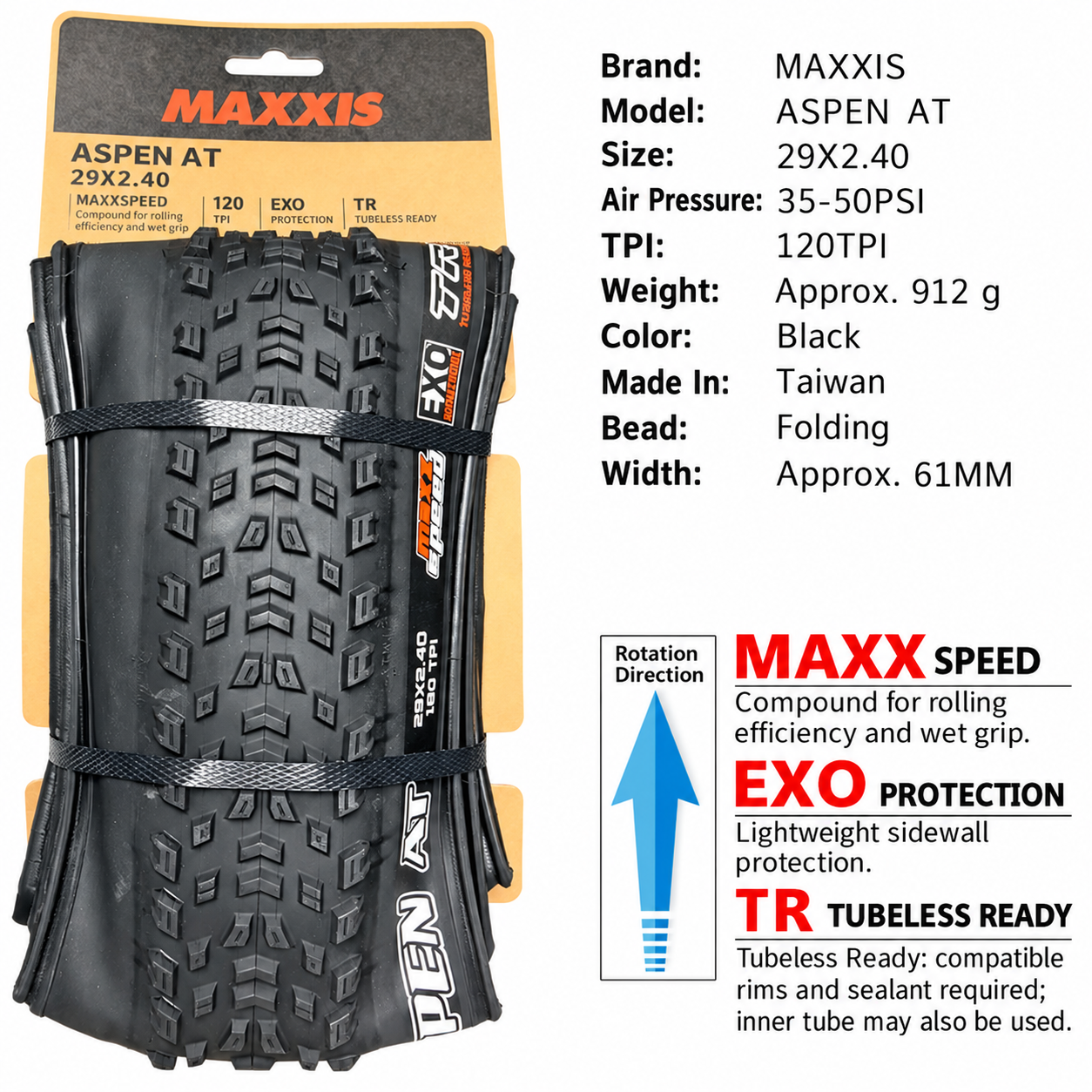 MAXXIS Aspen, Aspen ST and Aspen AT Folding XC Tires, 27.5 and 29 Inch