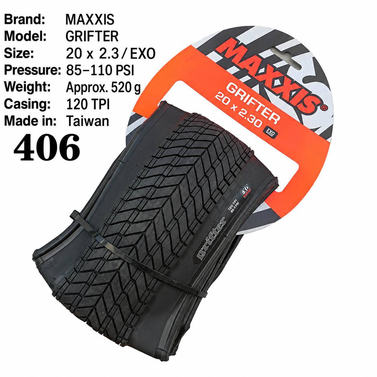 MAXXIS Grifter Folding BMX and Street Tires, 20 x 2.1, 2.3, 2.4 and 29 x 2.0