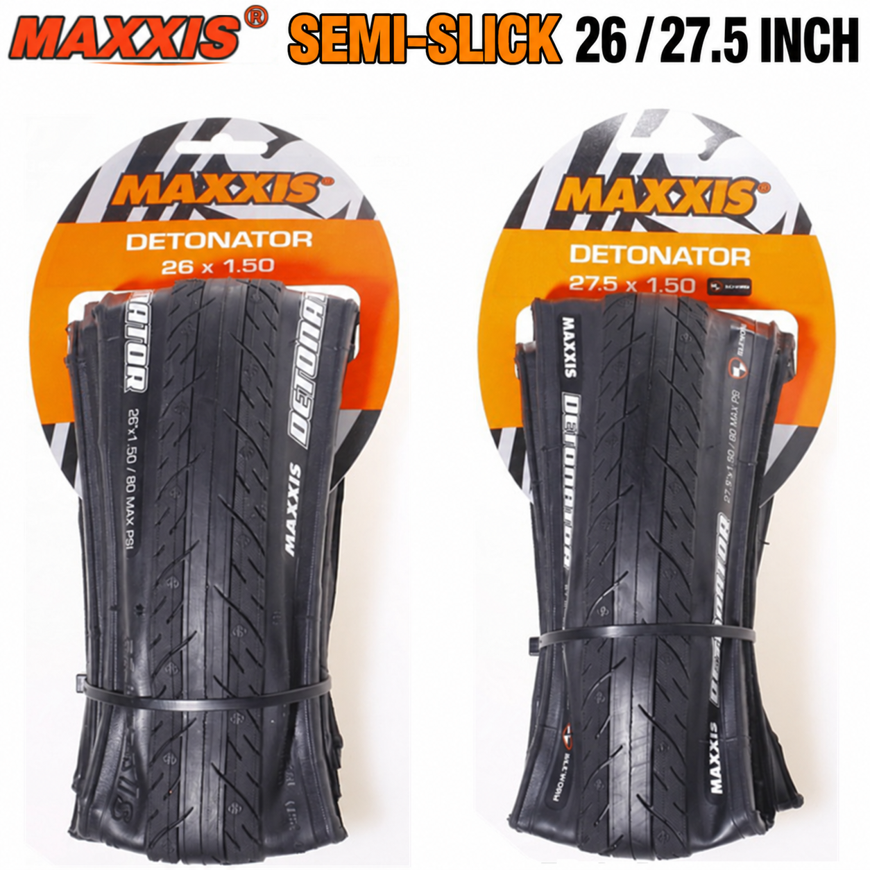 MAXXIS Detonator Folding Semi-Slick Tires, 26 x 1.25, 26 x 1.5 and 27.5 x 1.5