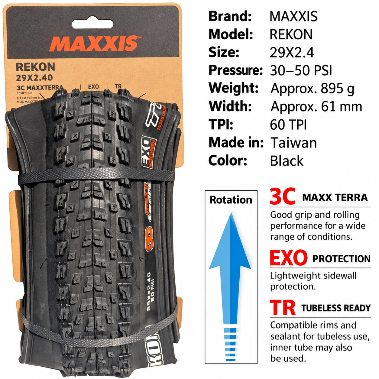 MAXXIS Rekon Folding Mountain Bike Tires, 24, 27.5 and 29 Inch