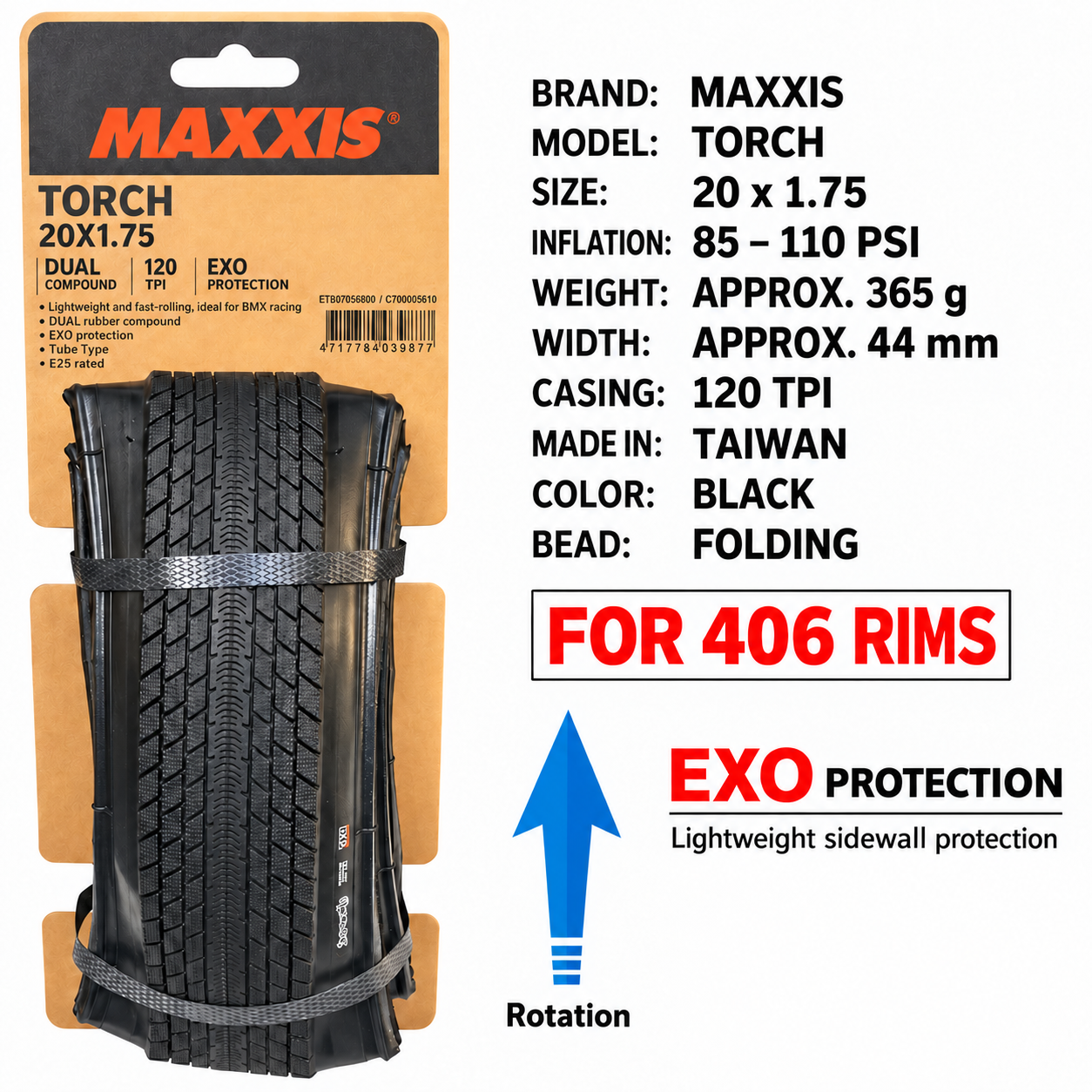 MAXXIS Torch Folding BMX and Street Tires, 20 Inch and 29 x 2.1 Options