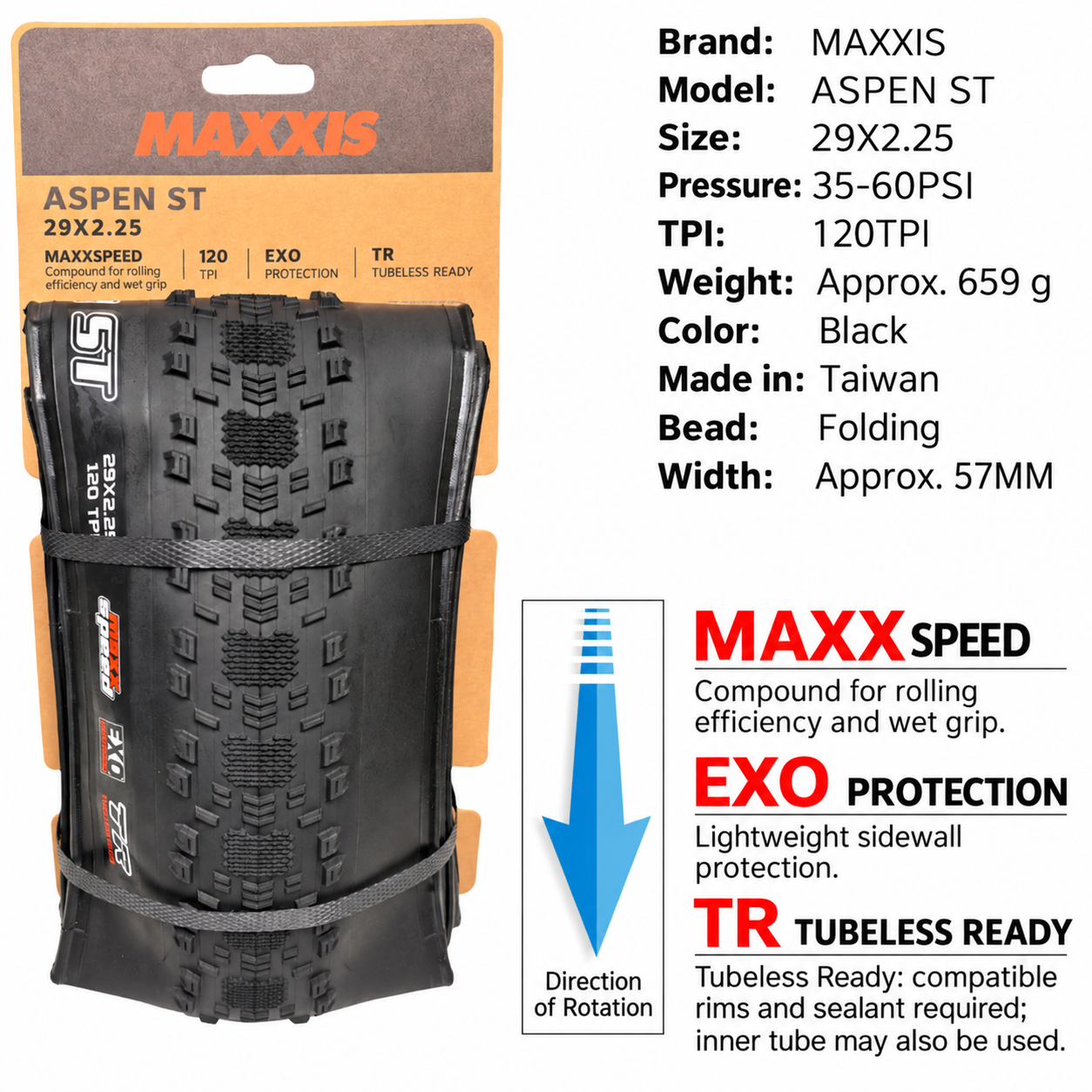 MAXXIS Aspen, Aspen ST and Aspen AT Folding XC Tires, 27.5 and 29 Inch