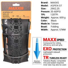 29 x 2.25 / Aspen ST / MaxxSpeed EXO TR / 120 TPI / Black