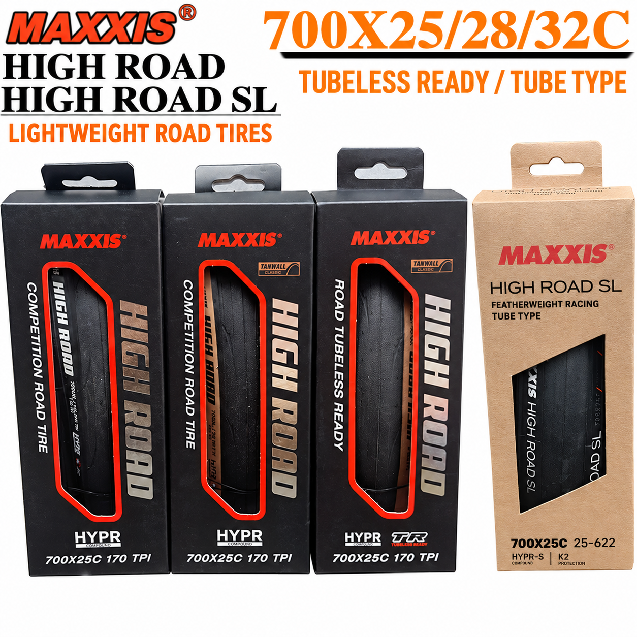 MAXXIS High Road and High Road SL Folding Road Tires, 700 x 25C, 28C, 30C and 32C